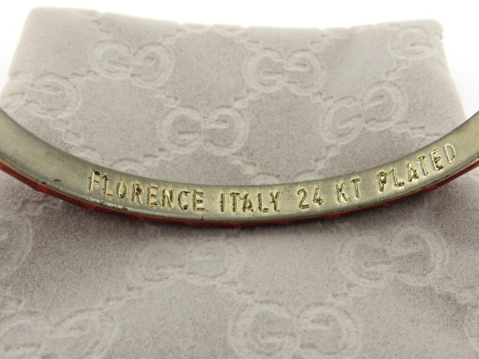 GUCCI Red Leather 24KT Gold Plated Metal GG Bangle Price Includes US Tariff