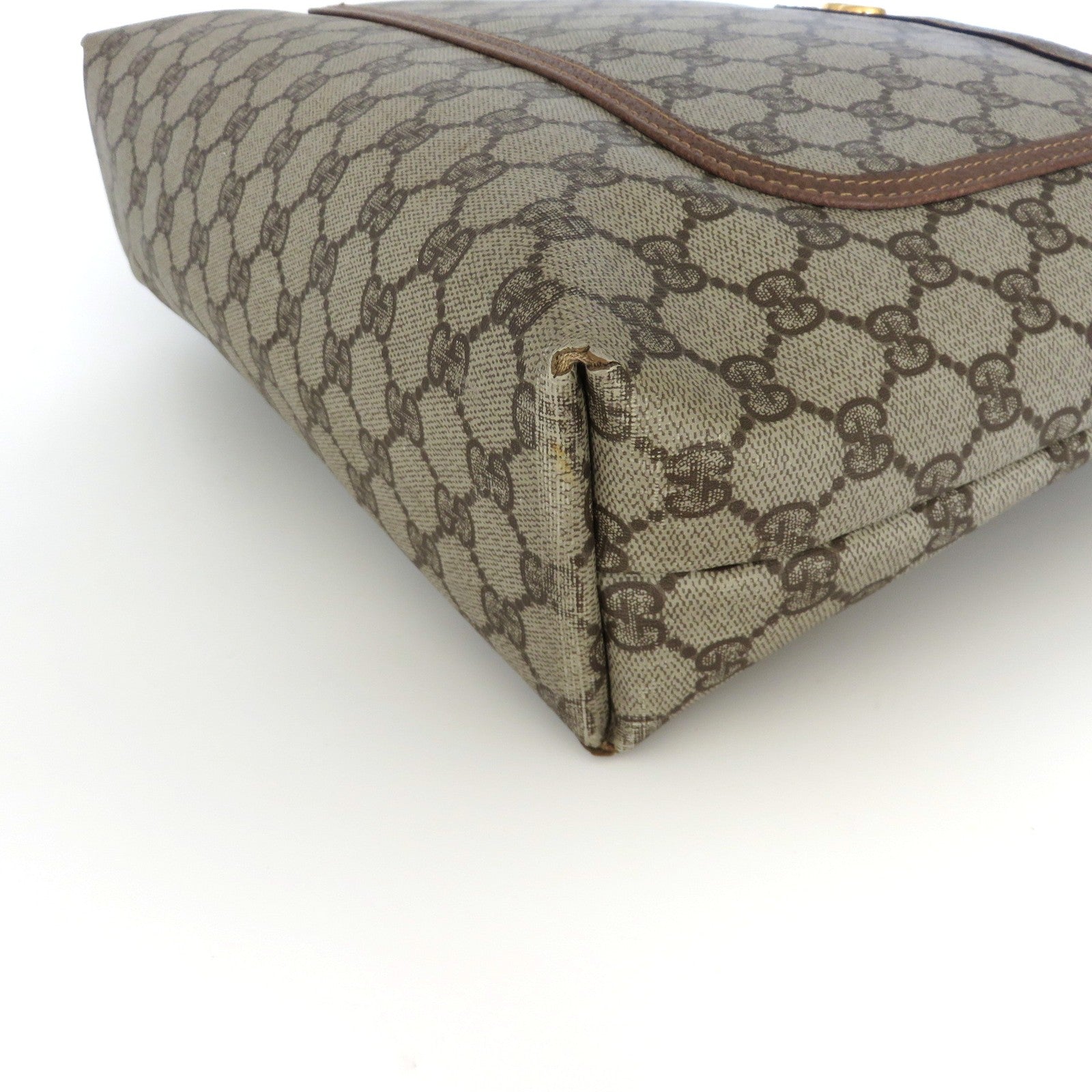 GUCCI GG Monogram Canvas Leather Large Brown Tote Shoulder Bag Authentic Italy