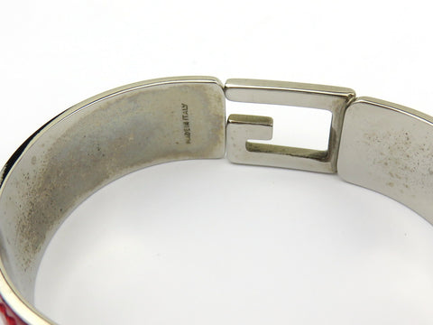GUCCI Red Leather Metal G Logo Bangle Bracelet