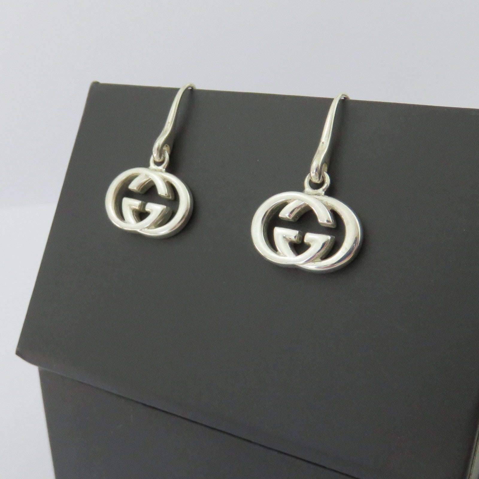 Gucci 925 Silver Interlocking G Dangle Earrings Authentic with Box Italy