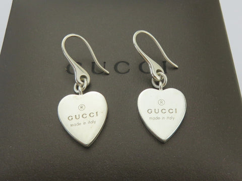 Gucci Sterling Silver Trademark Heart Dangle Earrings
