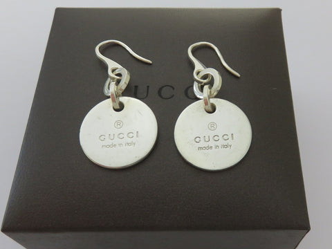 Gucci Sterling Silver Trademark Round Dangle Earrings Price Includes US Tariff