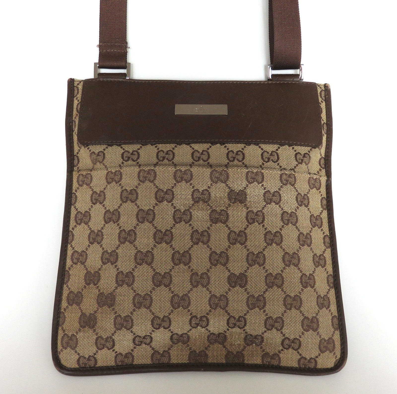 GUCCI Brown GG Monogram Canvas Leather Unisex Cross Body Bag Purse Authentic