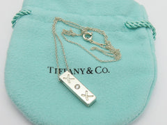 TIFFANY & CO Sterling Silver Kiss Bar Diamond Pendant Necklace