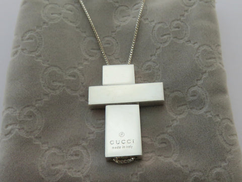 Gucci Sterling Silver Large Cross Long Chain Pendant Price Includes US Tariff