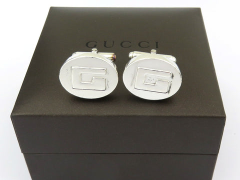 Gucci Sterling Silver G Logo Oval Cufflinks Price Includes US Tariff