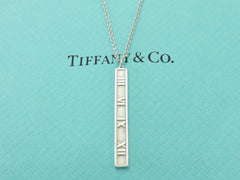 TIFFANY & CO Sterling Silver Stencil Atlas Bar Pendant Necklace