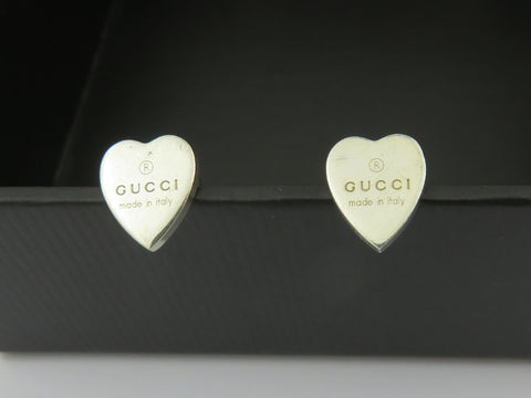 GUCCI Sterling Silver Trademark Heart Tag Earrings Price Includes US Tariff