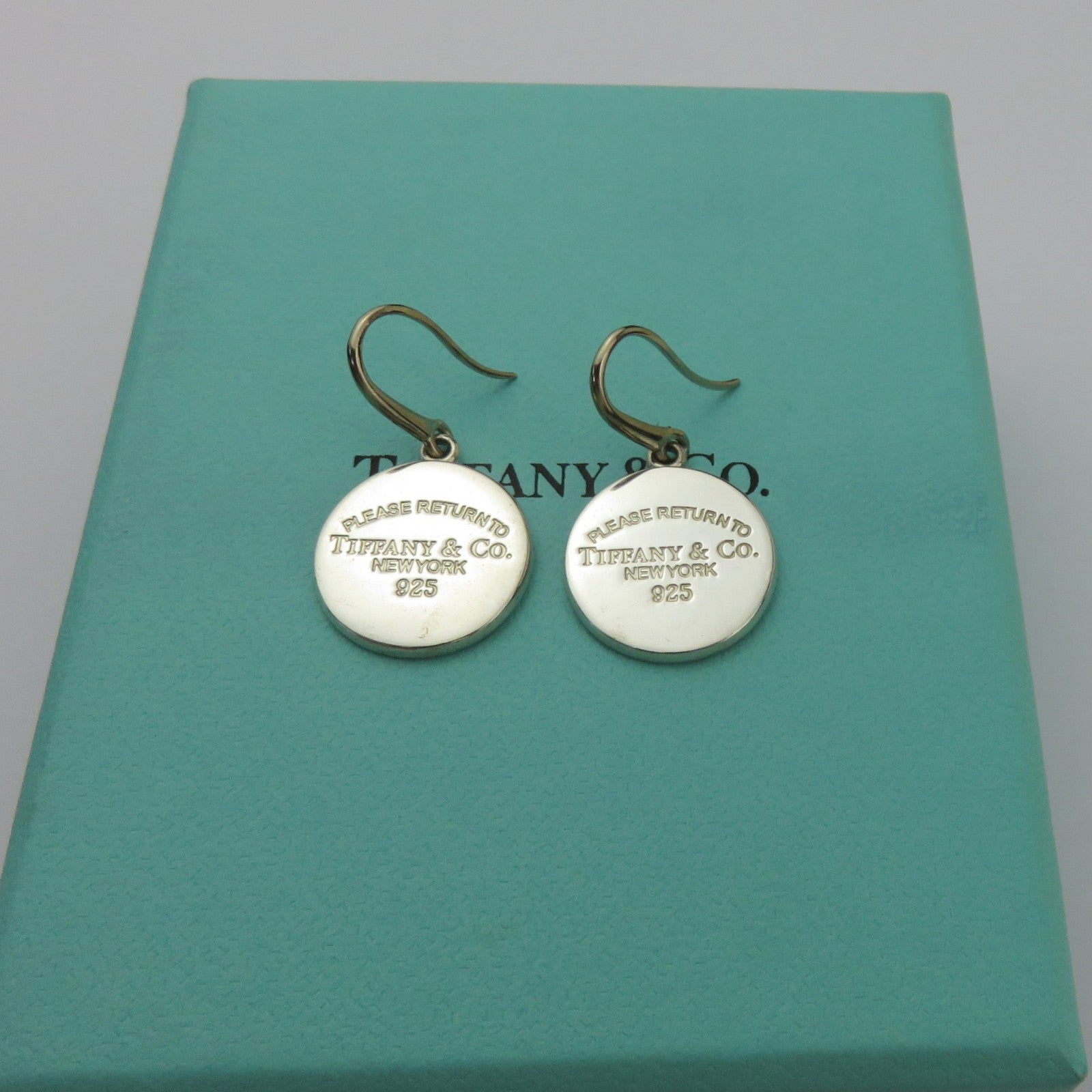 TIFFANY & CO 925 Silver Return to Tiffany Round Dangle Earrings Authentic w/ Box