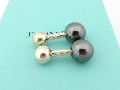 TIFFANY & CO Sterling Silver Black Barbell Ball Cufflinks