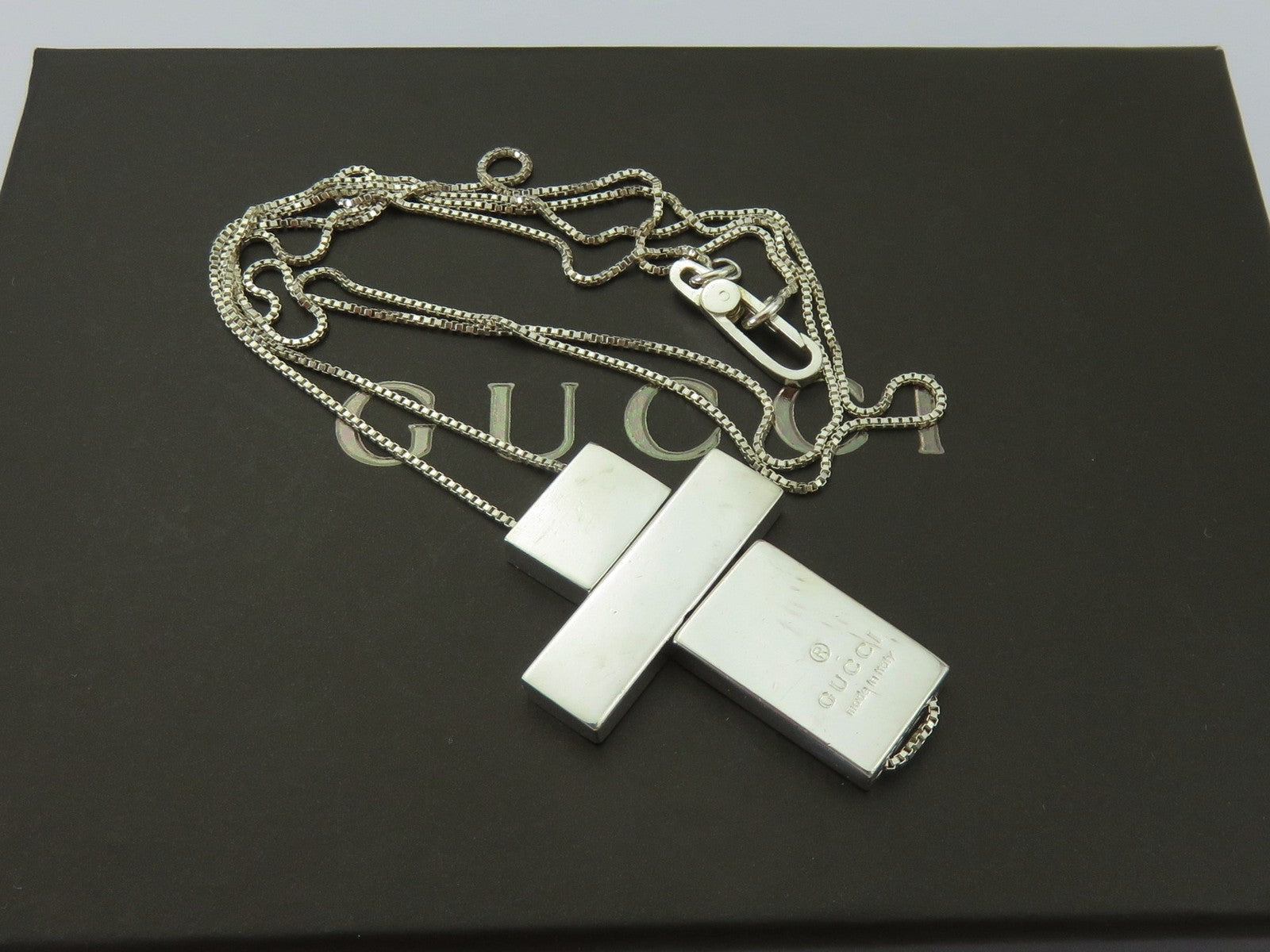 Gucci Sterling Silver Large Cross Long Chain Pendant Price Includes US Tariff