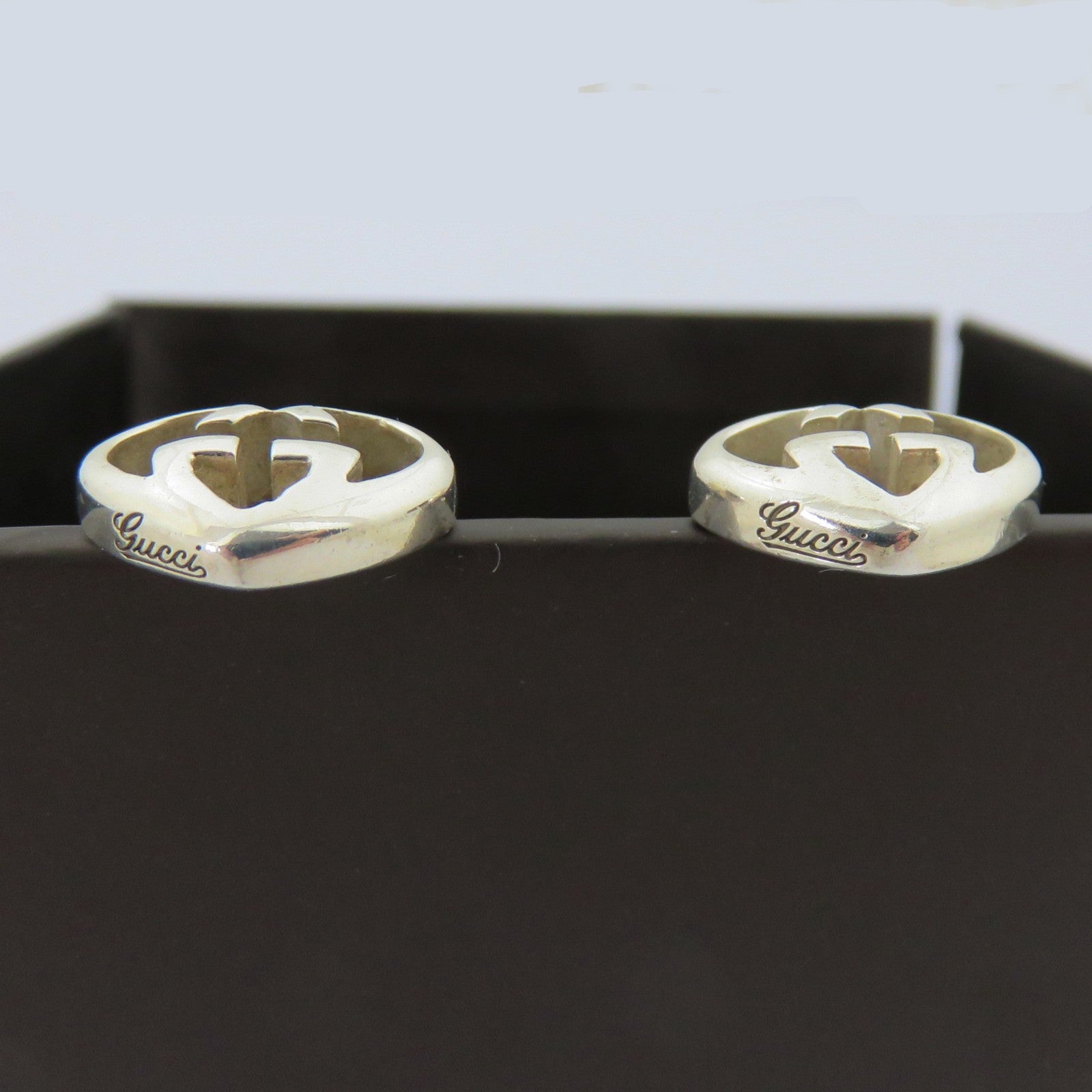 Gucci 925 Sterling Silver Interlocking G Heart Earrings Authentic with Box