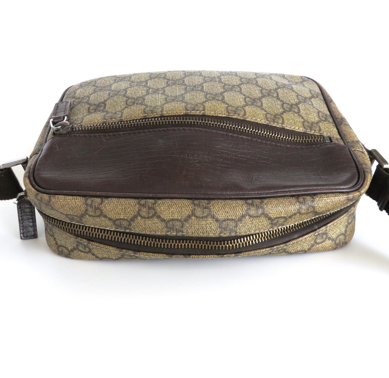 Authentic GUCCI Brown GG Monogram Canvas Leather Unisex Cross Body Bag Purse