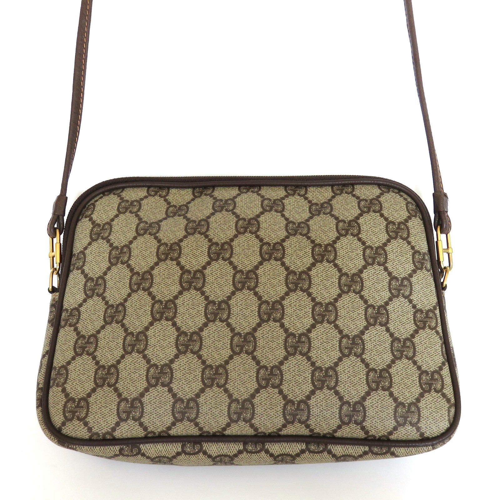GUCCI Vintage Brown GG Monogram Canvas Leather Cross Body Bag Purse Authentic