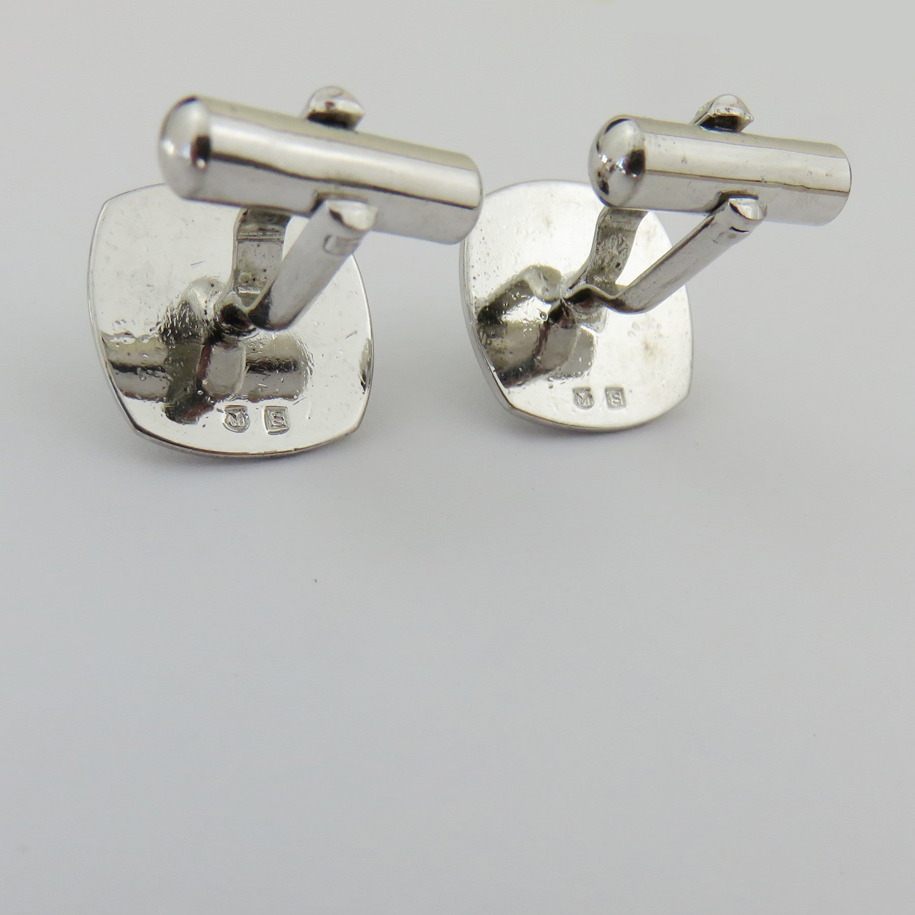 MIKIMOTO 925 Sterling Silver Green Enamel Starburst Akoya Pearl Cufflinks Rare