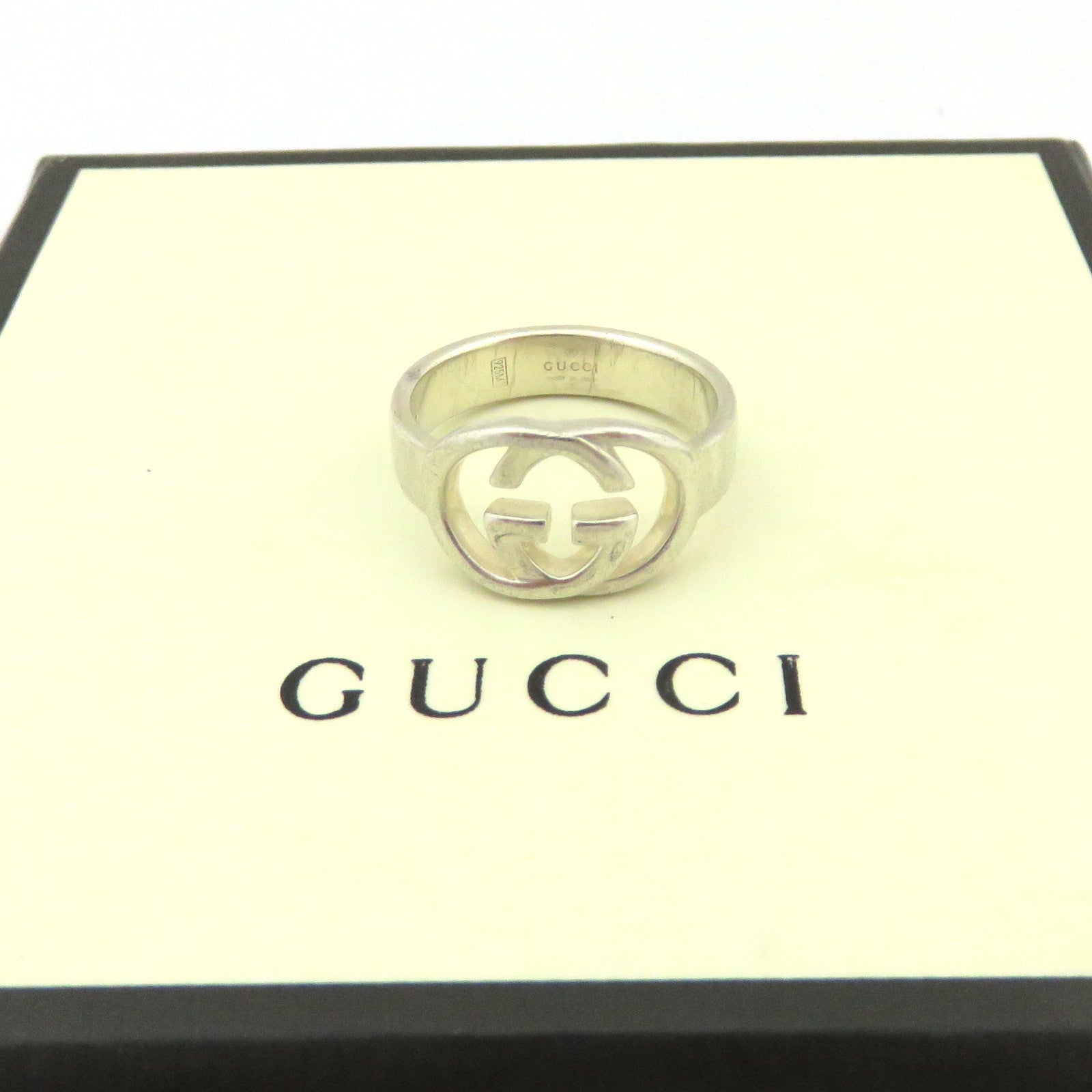 GUCCI 925 Sterling Silver Interlocking G Ring Size 6 Made in Italy with Box