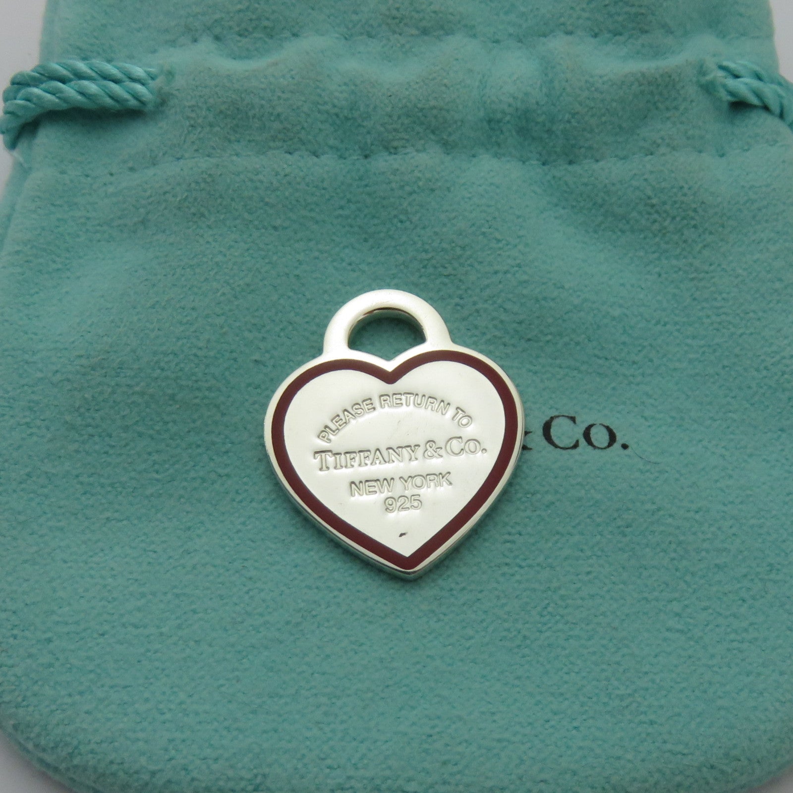 TIFFANY & CO 925 Silver Red Enamel Border Return to Tiffany Medium Heart Charm