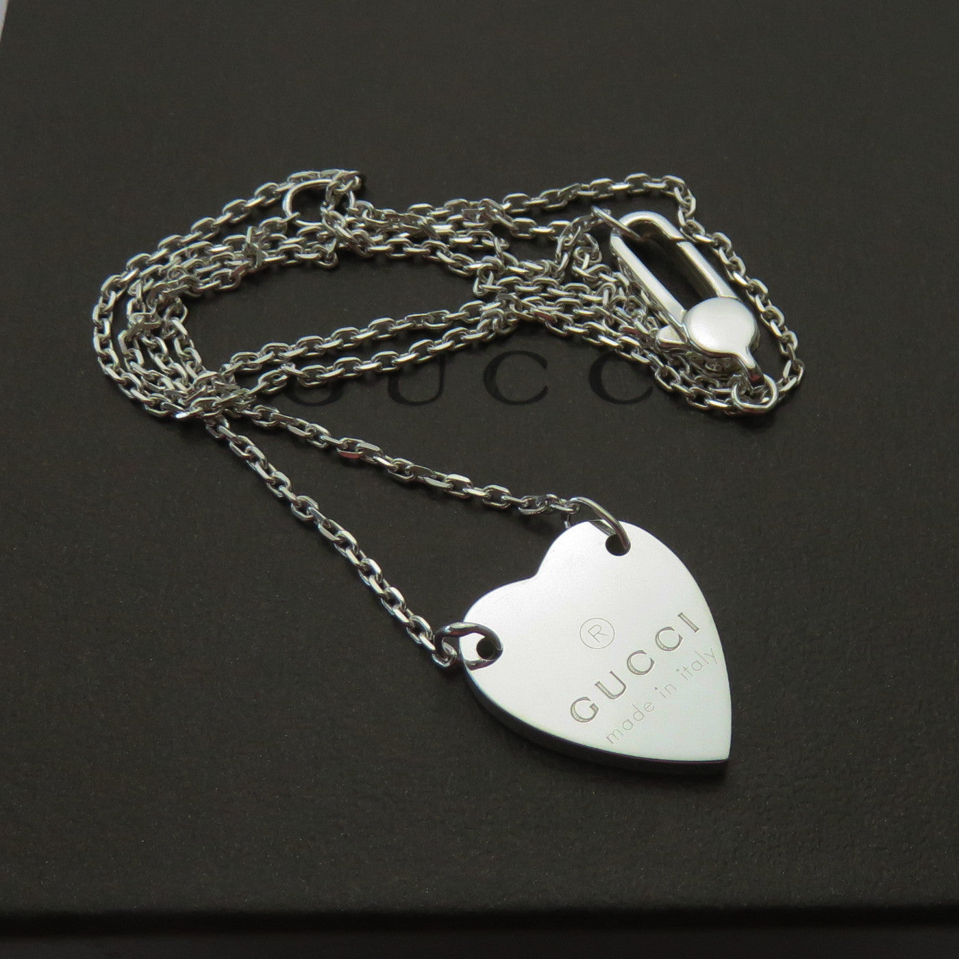 Gucci 925 Sterling Silver Trademark Heart Pendant Necklace Made in Italy