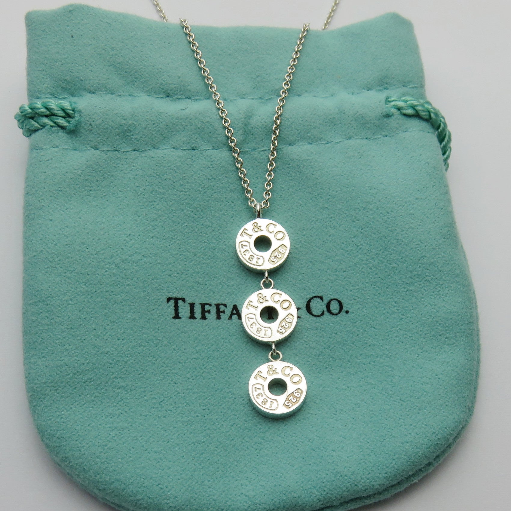 TIFFANY & CO 925 Sterling Silver 1837 Triple Drop Circle Pendant Necklace