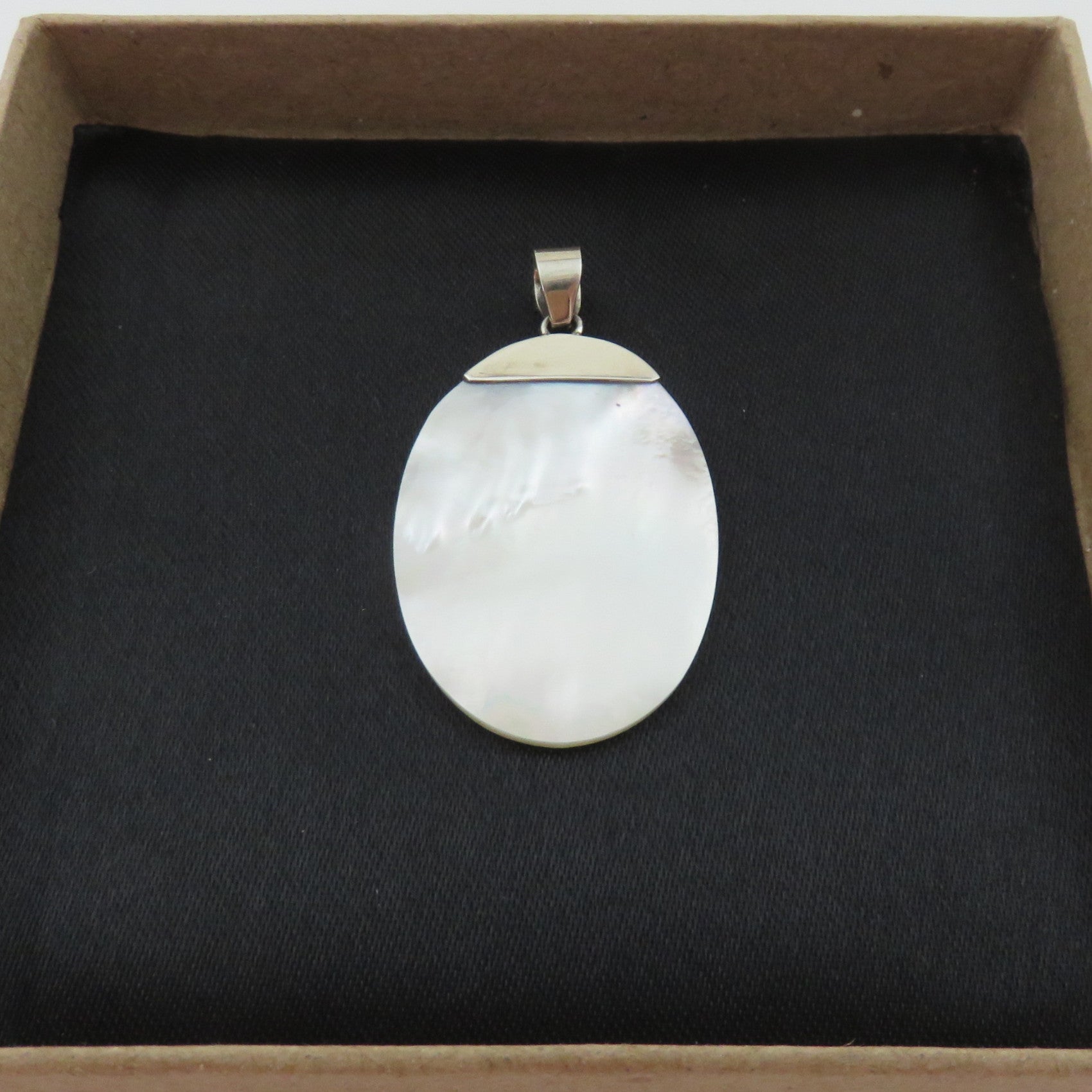 Natural Mother of Pearl 925 Sterling Silver Large Pendant Charm Handmade Box