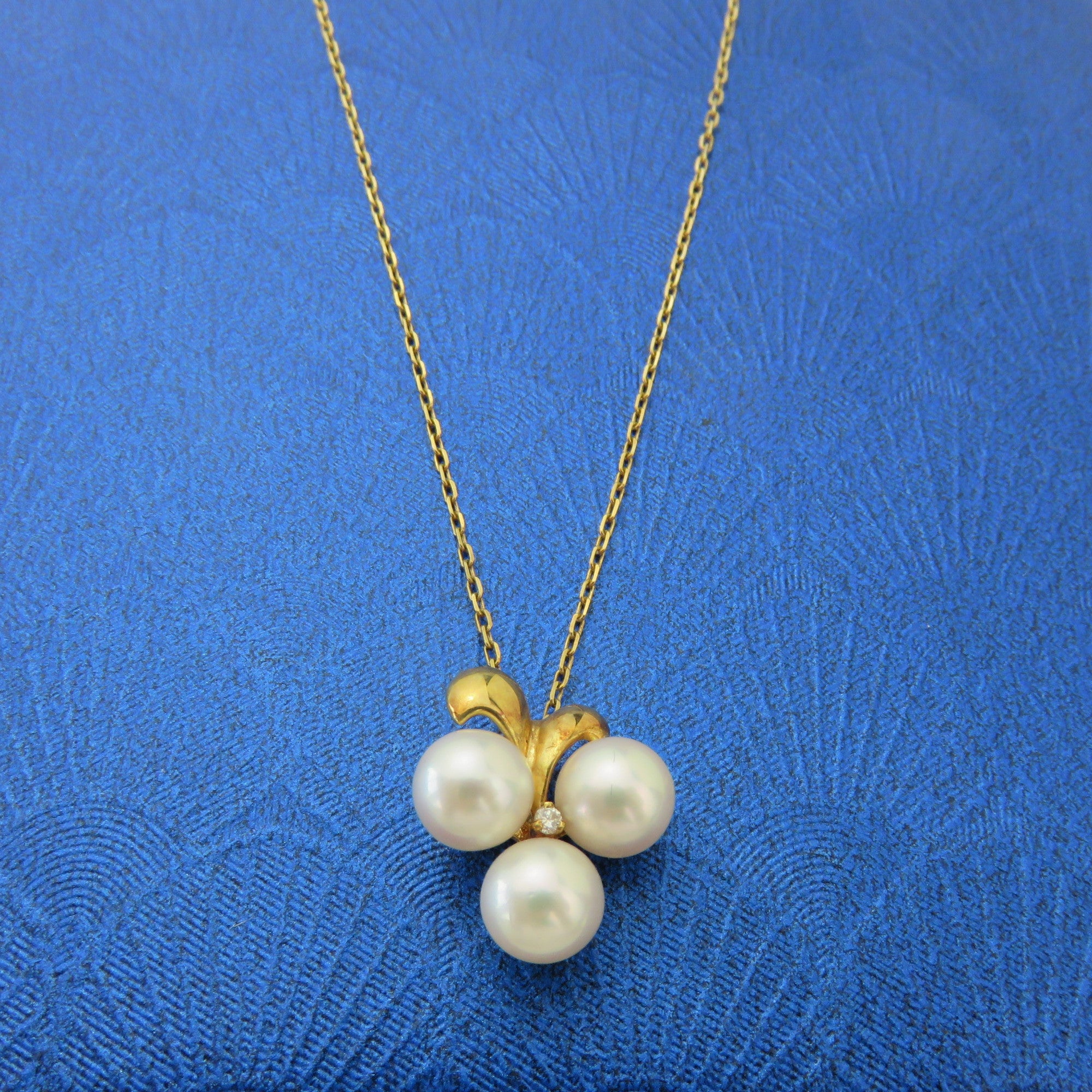 Mikimoto K18 Yellow Gold 6.3 mm Akoya Pearl Cluster Diamond Necklace 38cm