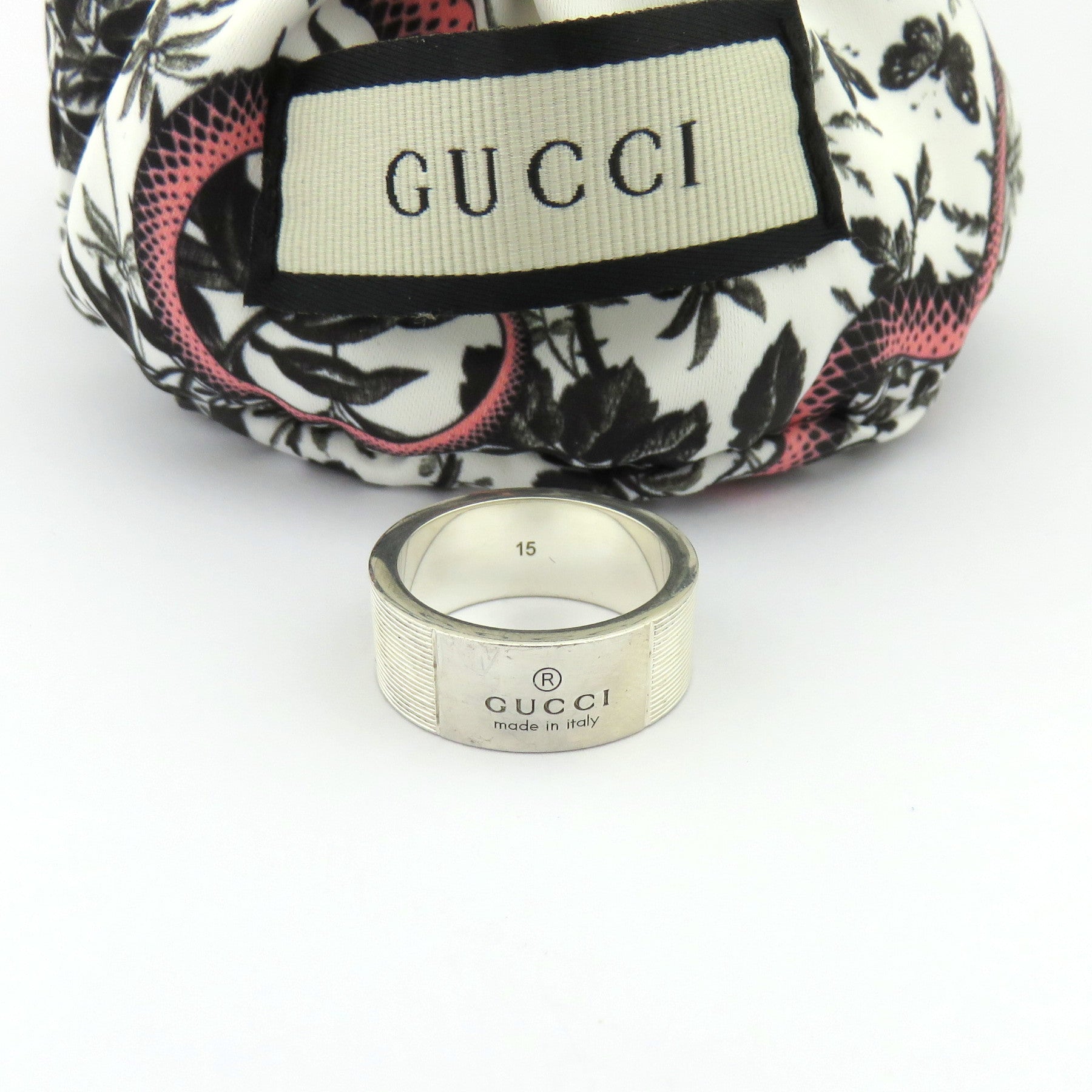 GUCCI 925 Sterling Silver Trademark Band Ring Size 7 with Pouch