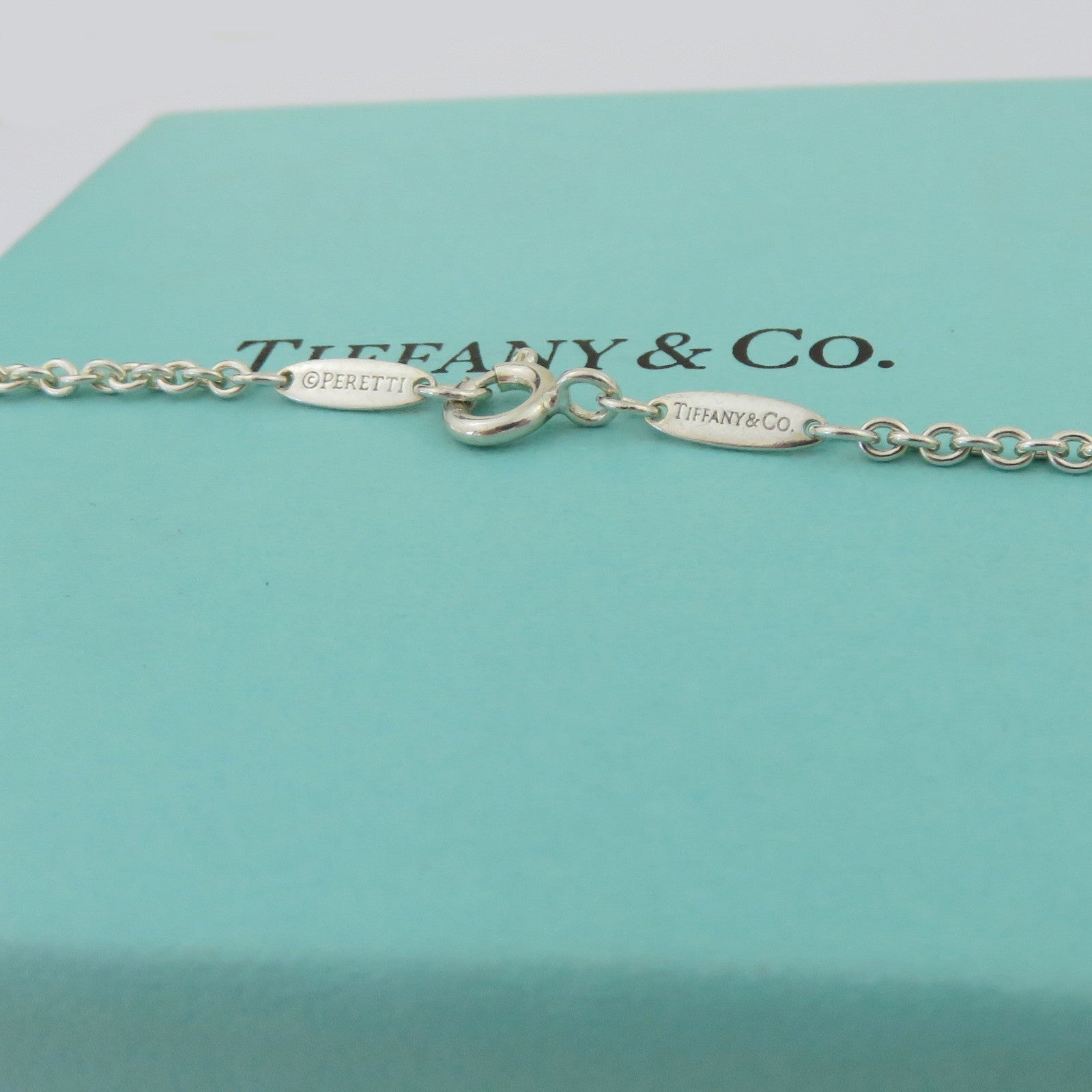 TIFFANY & CO 925 Sterling Silver Open Heart Pearl Lariat Necklace with Box Pouch