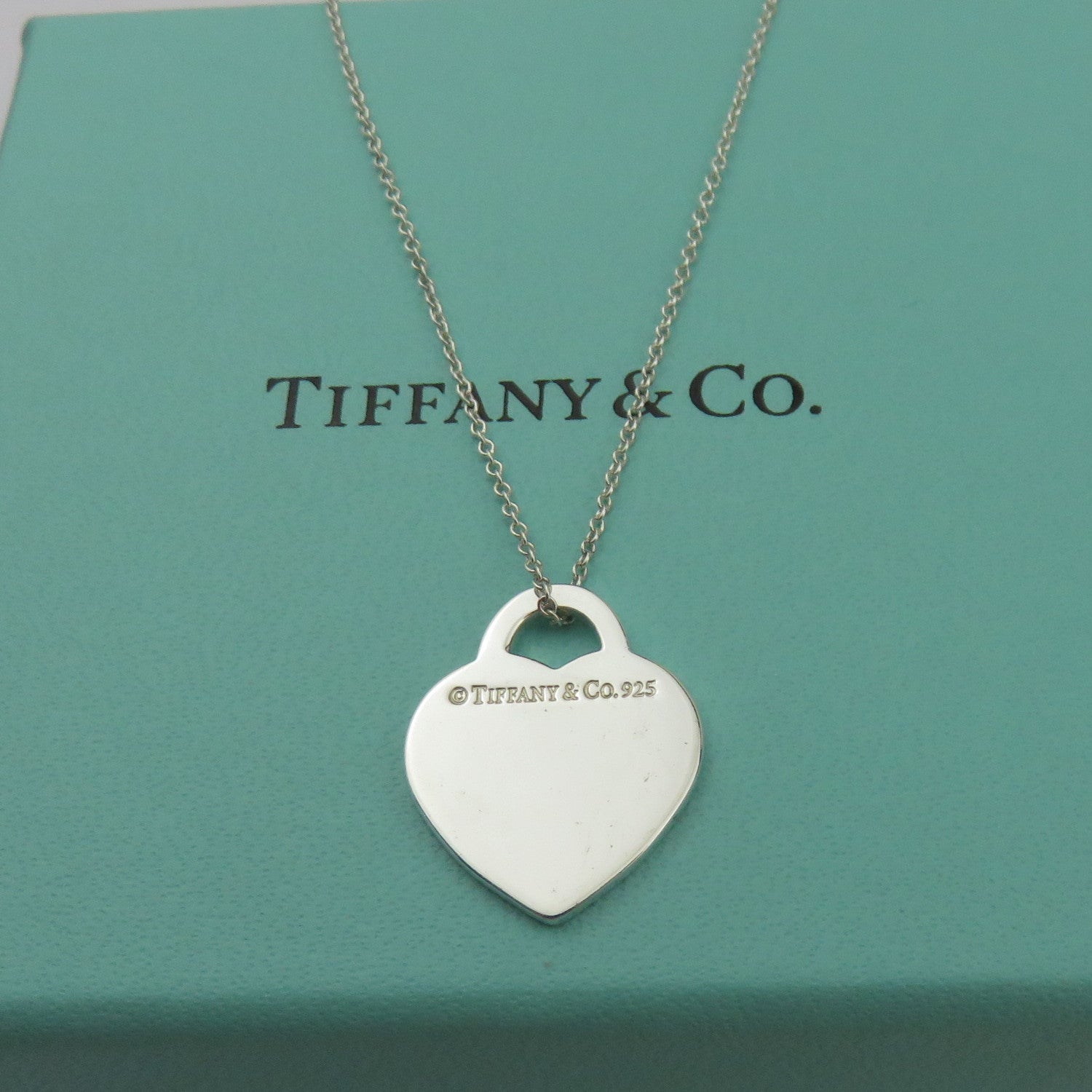 TIFFANY & CO 925 Sterling Silver I Love You Heart Tag Pendant Necklace with Box