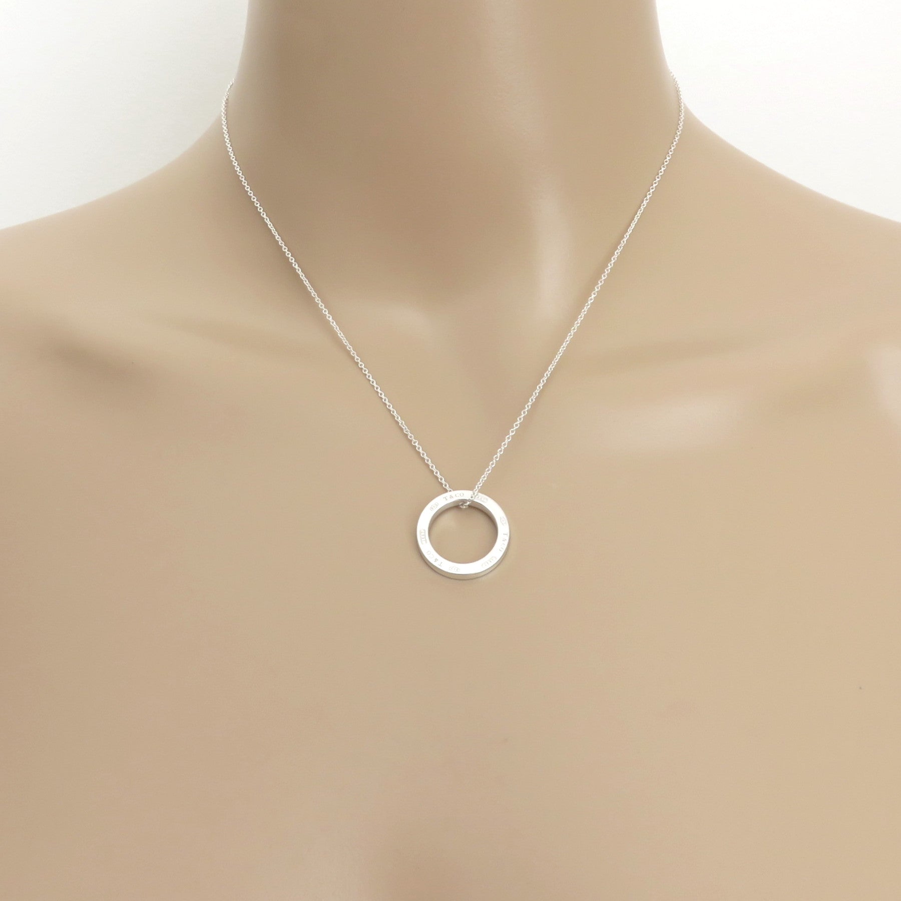 TIFFANY & CO 925 Sterling Silver 1837 Circle Pendant Necklace with Pouch