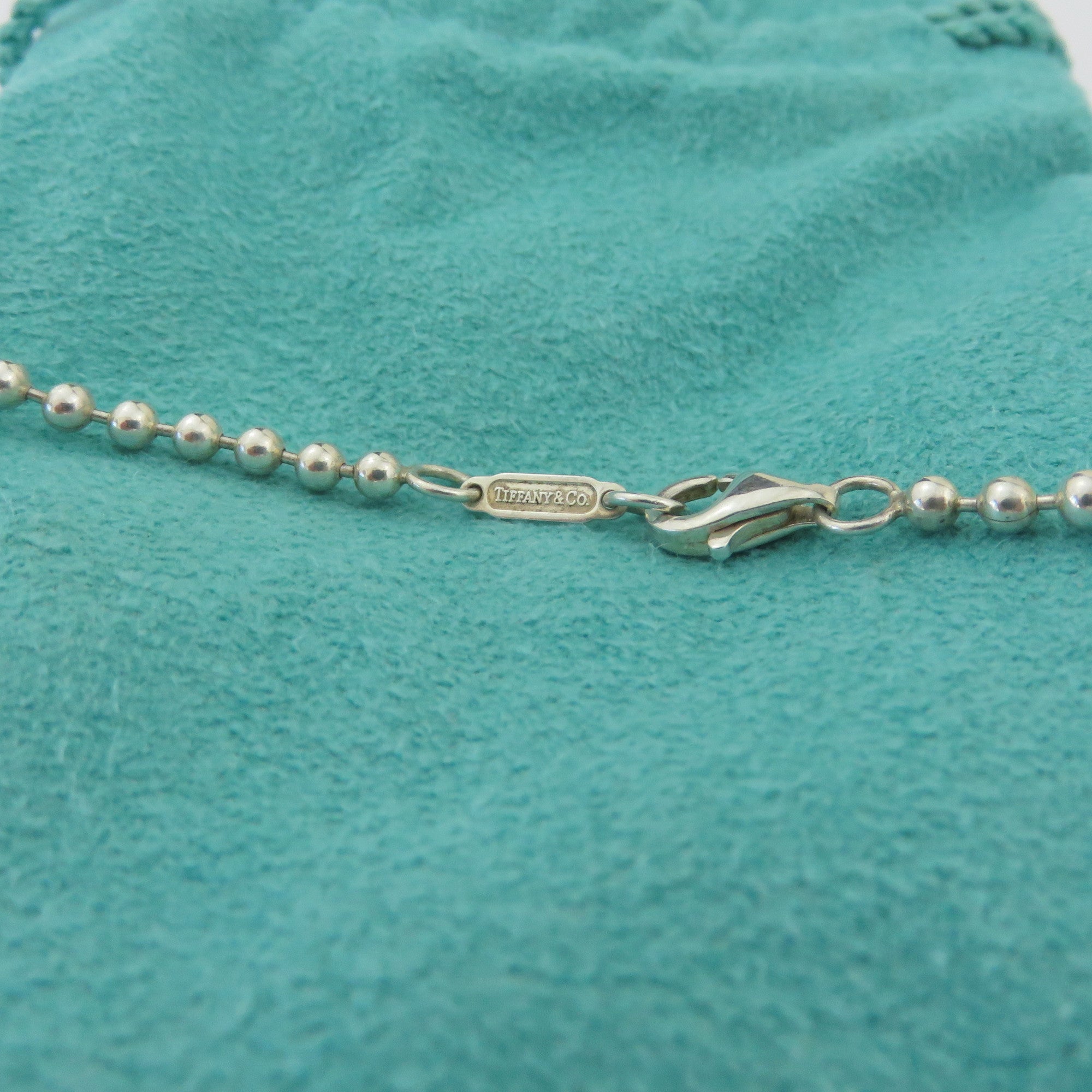 TIFFANY & CO 925 Sterling Silver Atlas Tag Beaded Chain Pendant Necklace