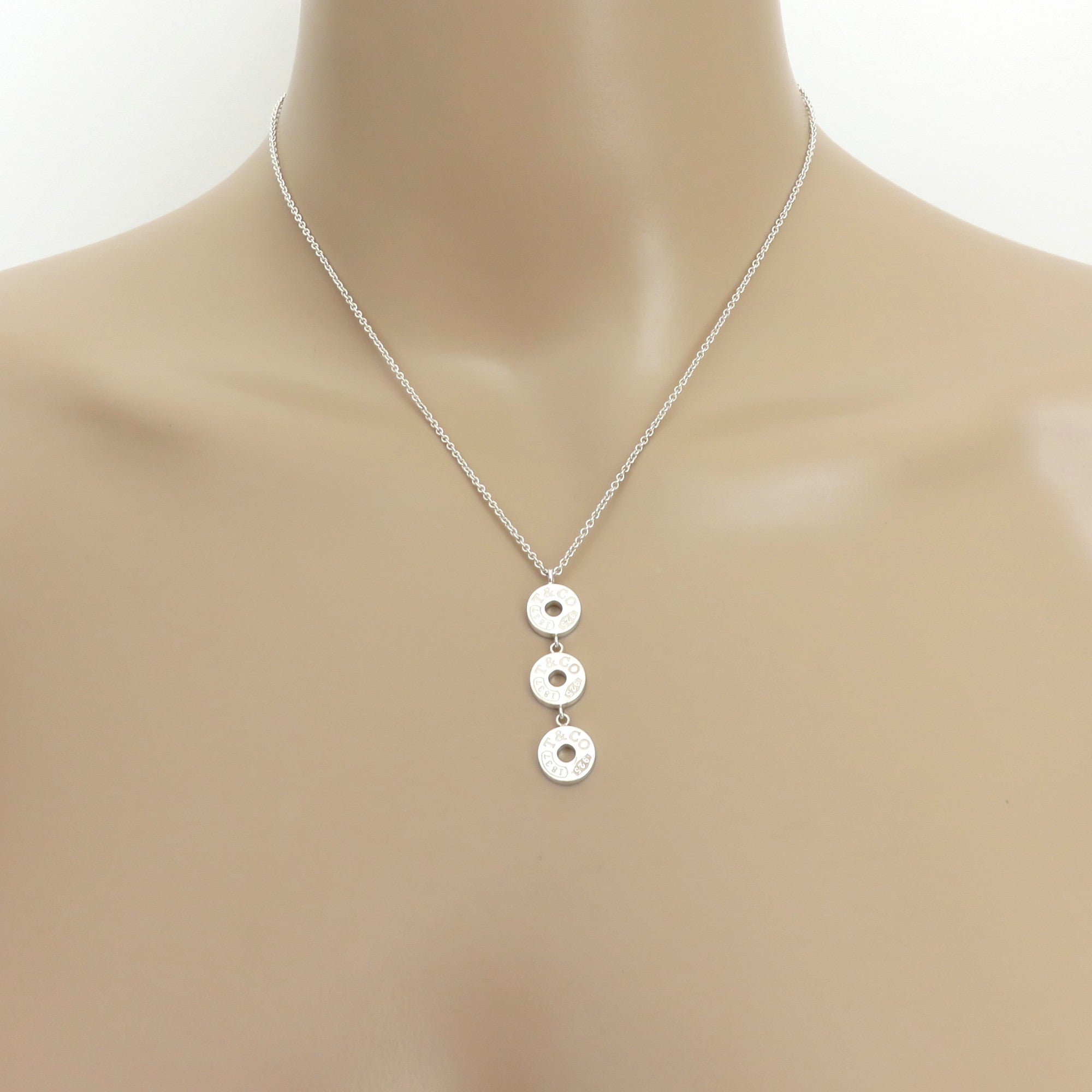 TIFFANY & CO 925 Sterling Silver 1837 Triple Drop Circle Pendant Necklace