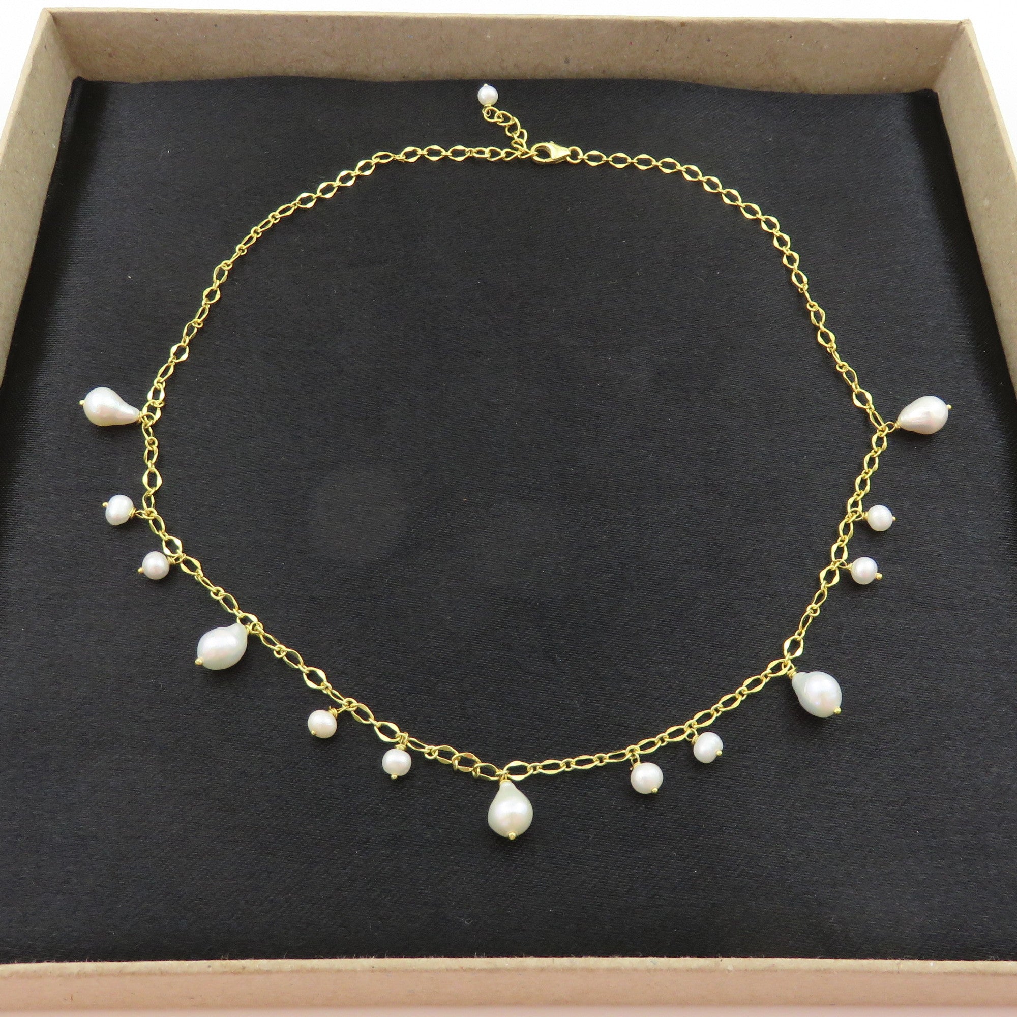 Genuine Freshwater Pearl Necklace Gold Plated 925 Silver Adjustable 41-43cm Box
