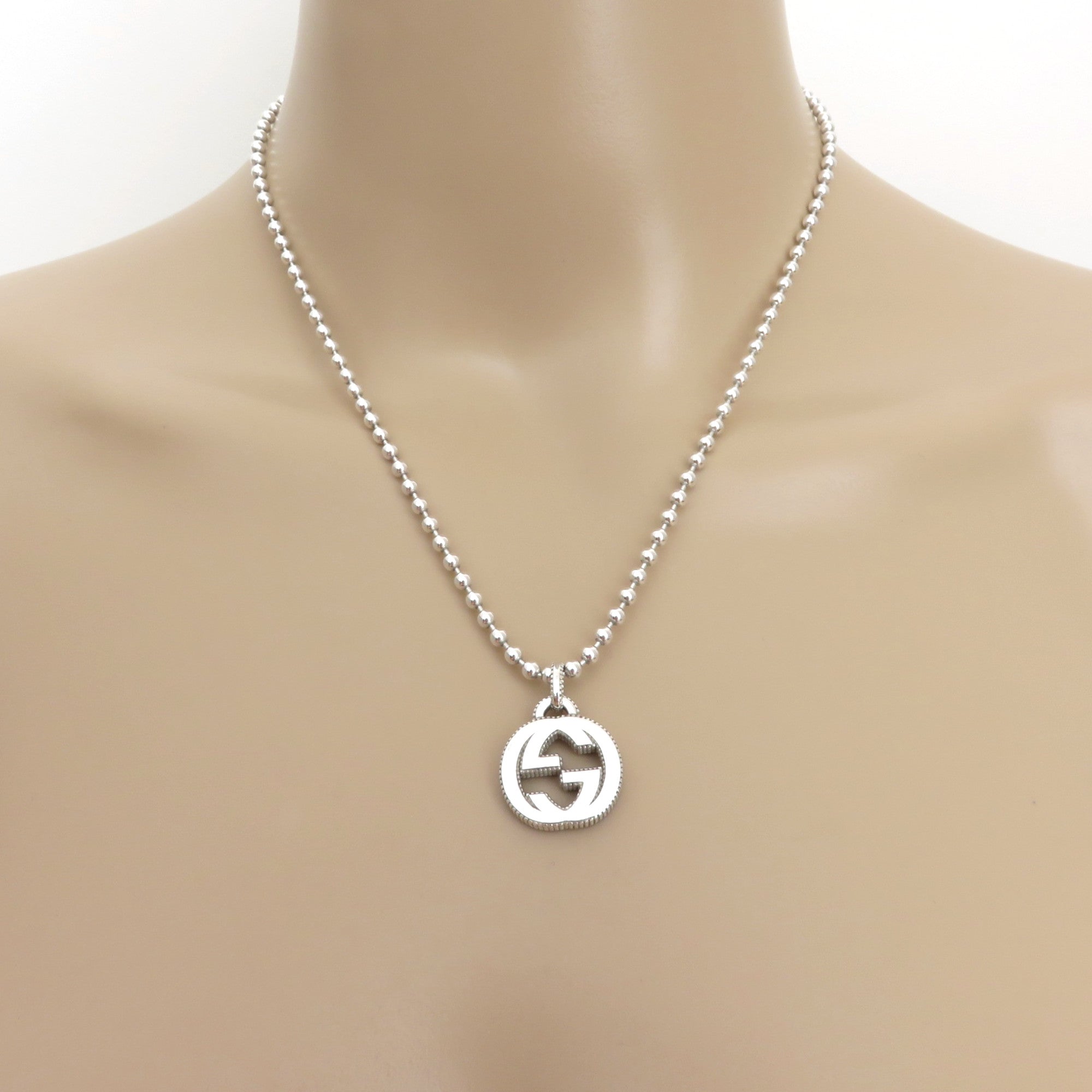 Gucci 925 Sterling Silver Interlocking G Ball Chain Unisex Necklace with Box