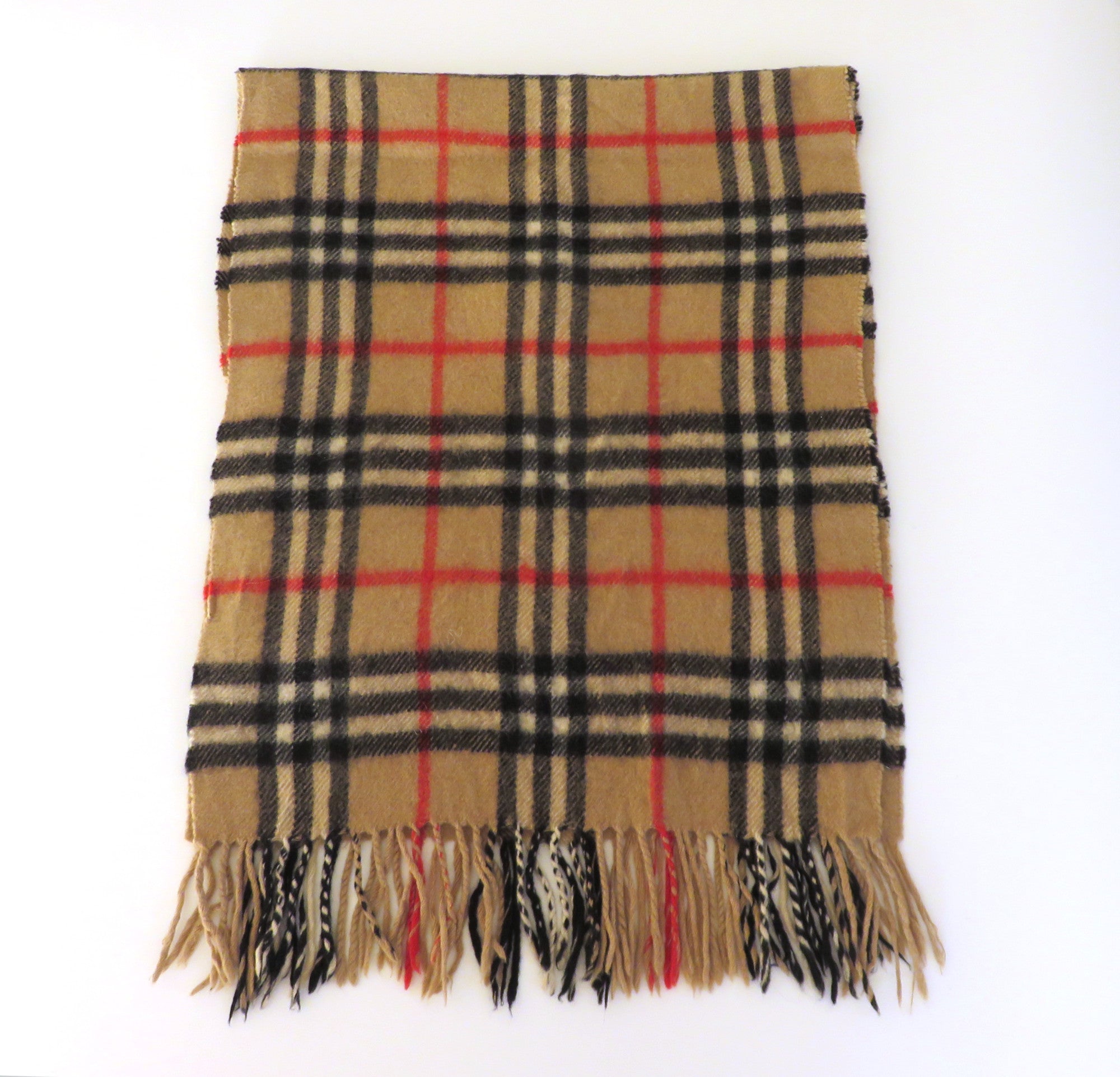 Burberry Archive Beige Check Cashmere Scarf Vintage Made in England Unisex