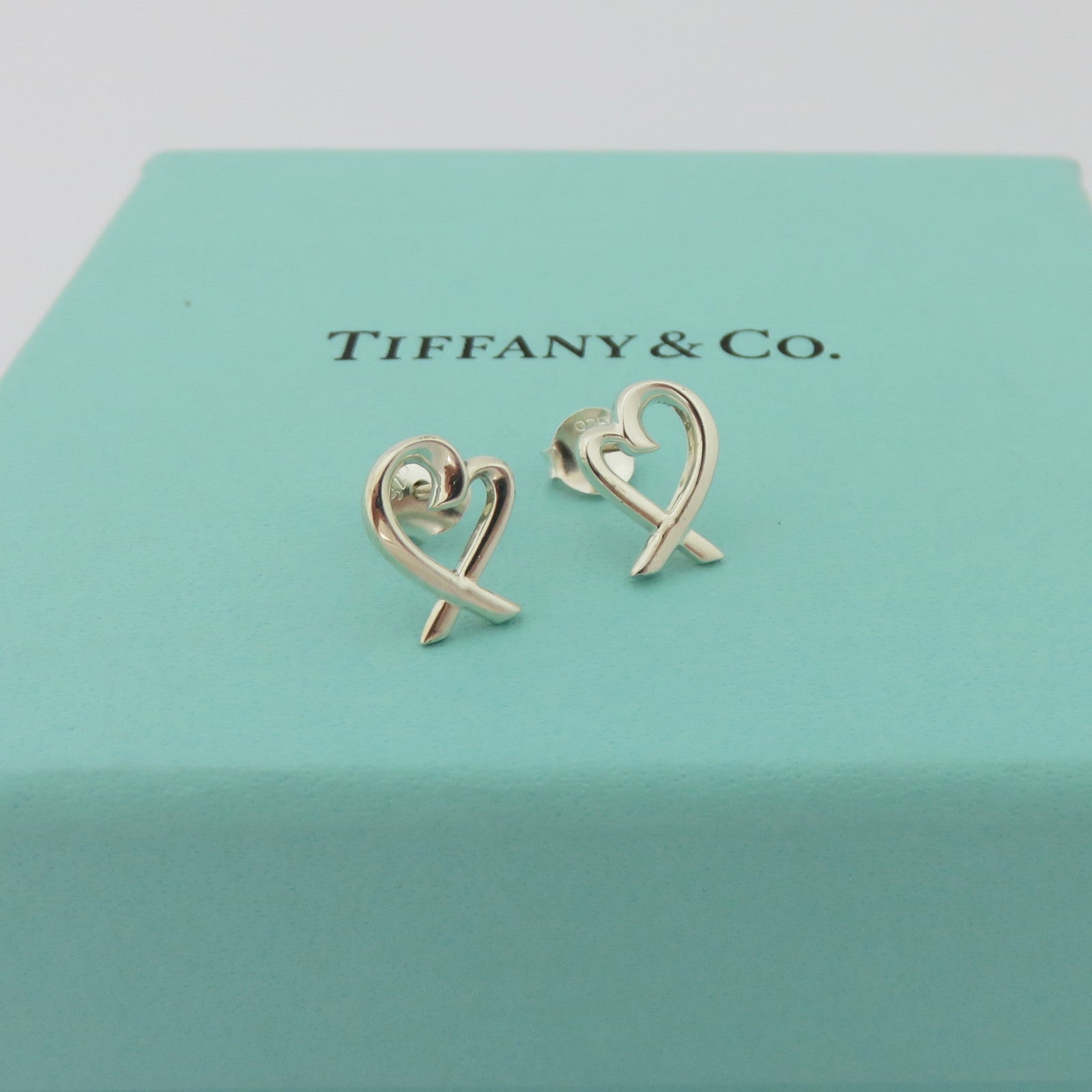 TIFFANY & CO 925 Sterling Silver Loving Heart Earrings with Box