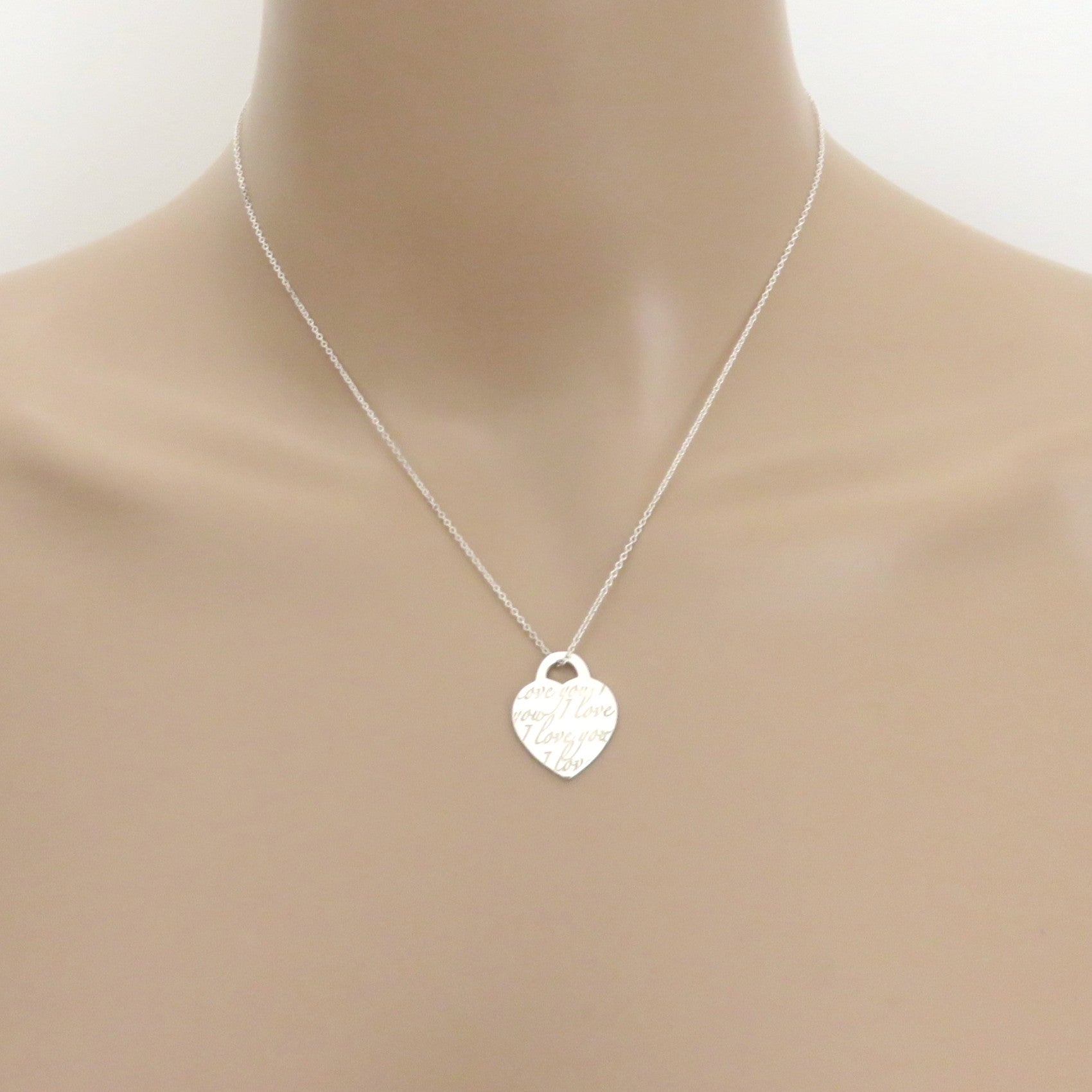 TIFFANY & CO 925 Sterling Silver I Love You Heart Tag Pendant Necklace with Box