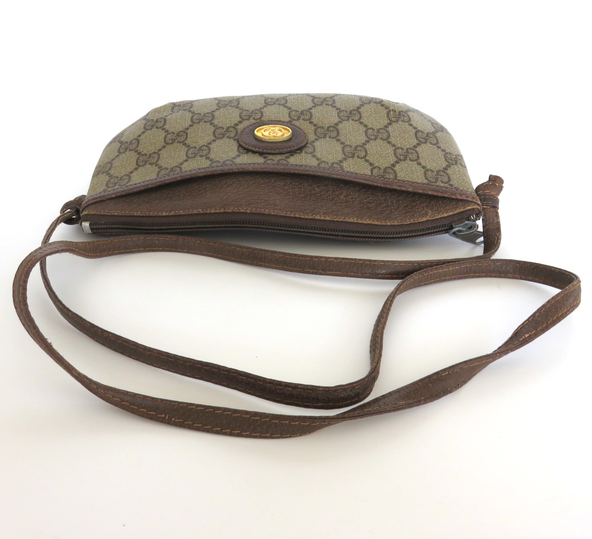 GUCCI Vintage Brown GG Monogram Canvas Leather Small Cross Body Shoulder Bag