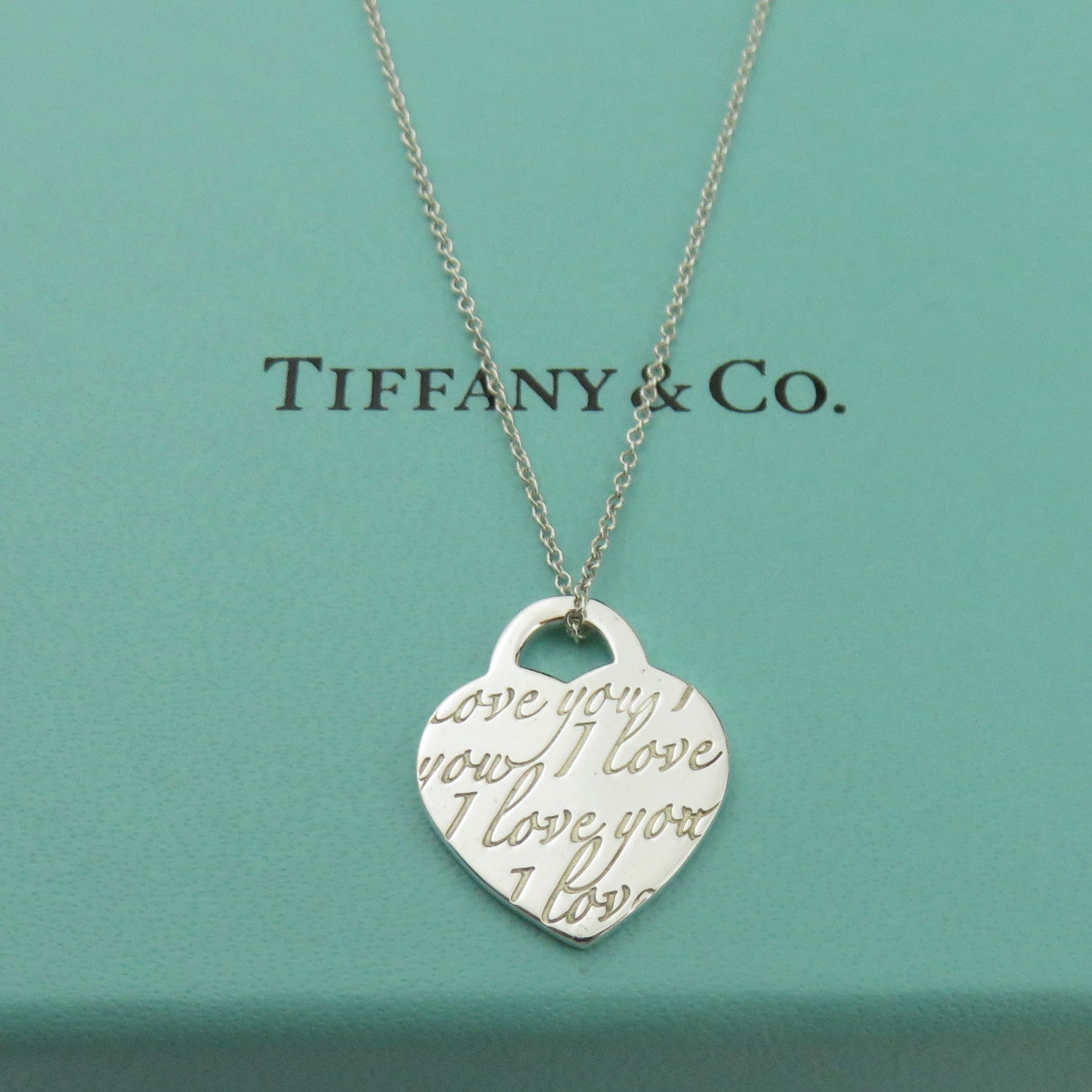 TIFFANY & CO 925 Sterling Silver I Love You Heart Tag Pendant Necklace with Box