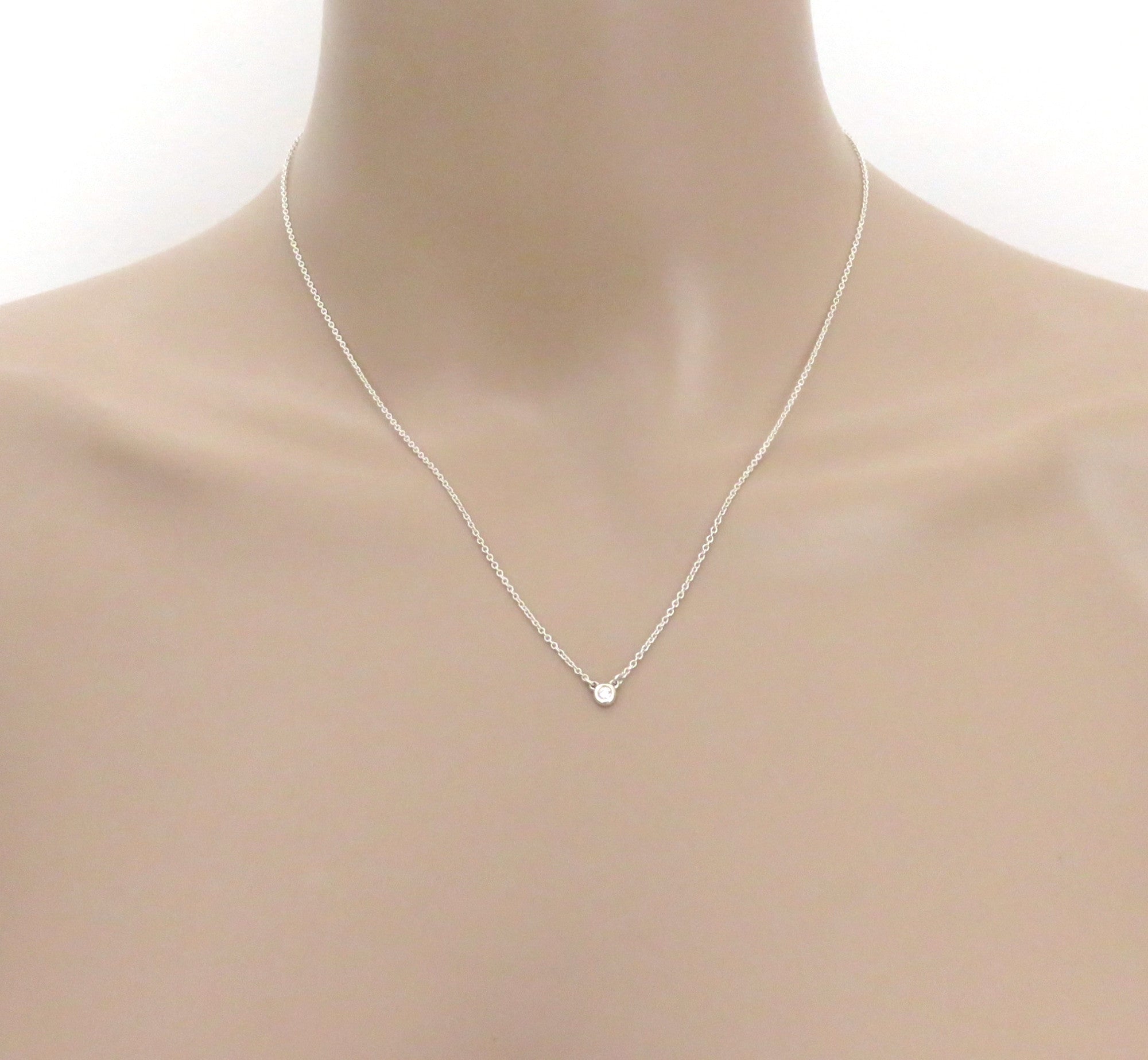 TIFFANY & CO 925 Sterling Silver Diamonds By The Yard Pendant Necklace with Box