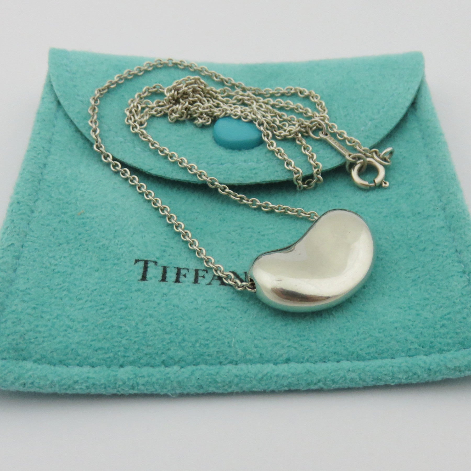 TIFFANY & CO 925 Sterling Silver Large Bean Pendant Necklace with Pouch