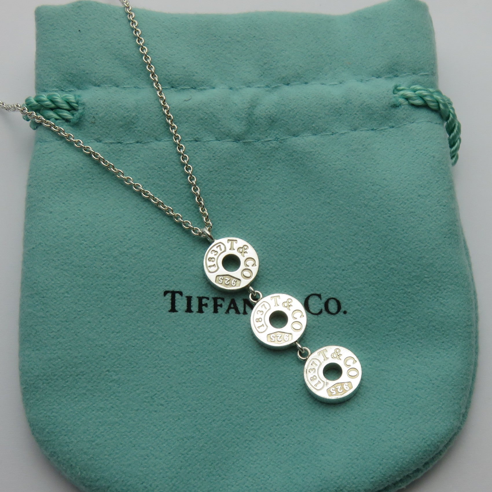 TIFFANY & CO 925 Sterling Silver 1837 Triple Drop Circle Pendant Necklace