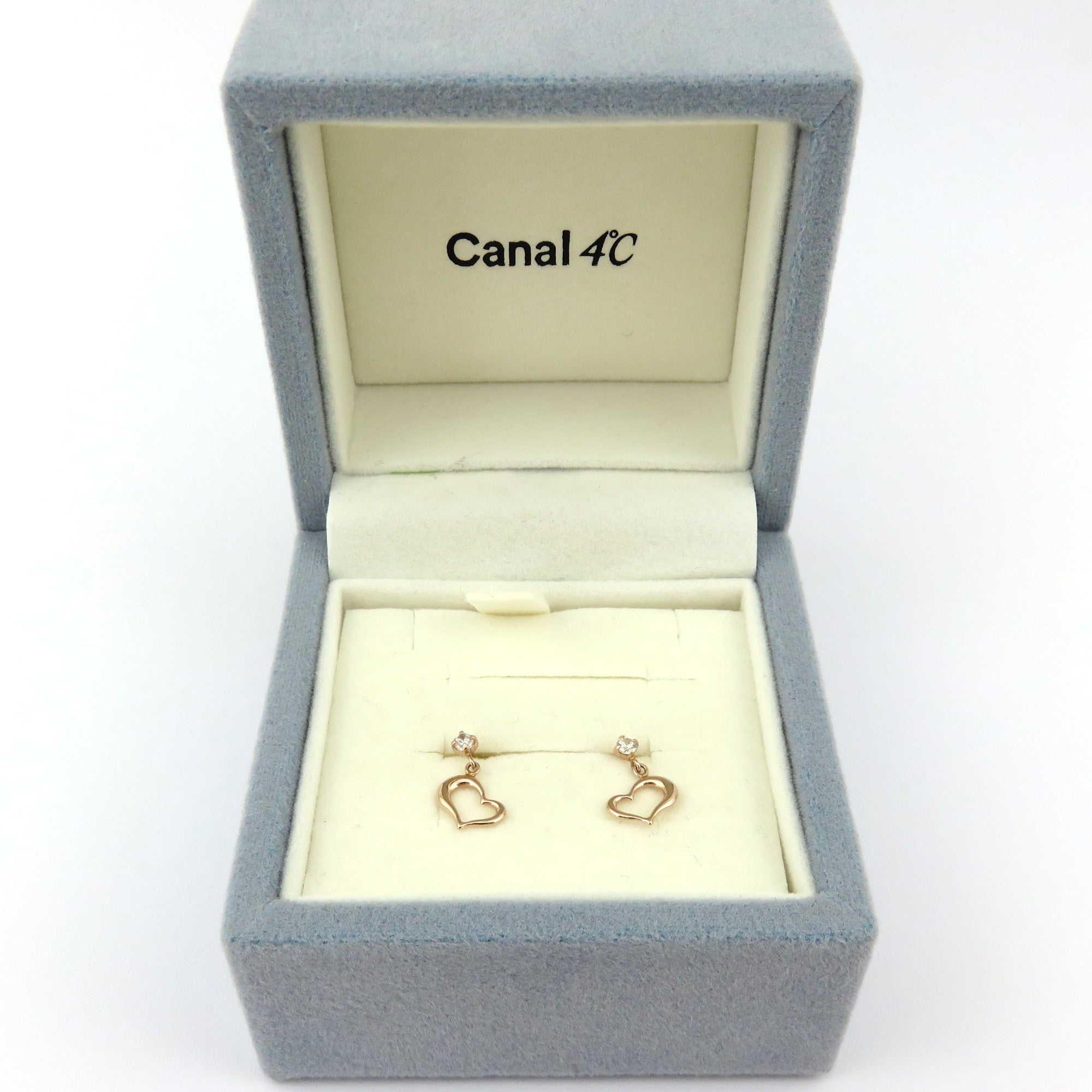 Canal 4℃ 10K Pink Gold Mini Heart Dangle Earrings Cubic Zirconia with Box Japan