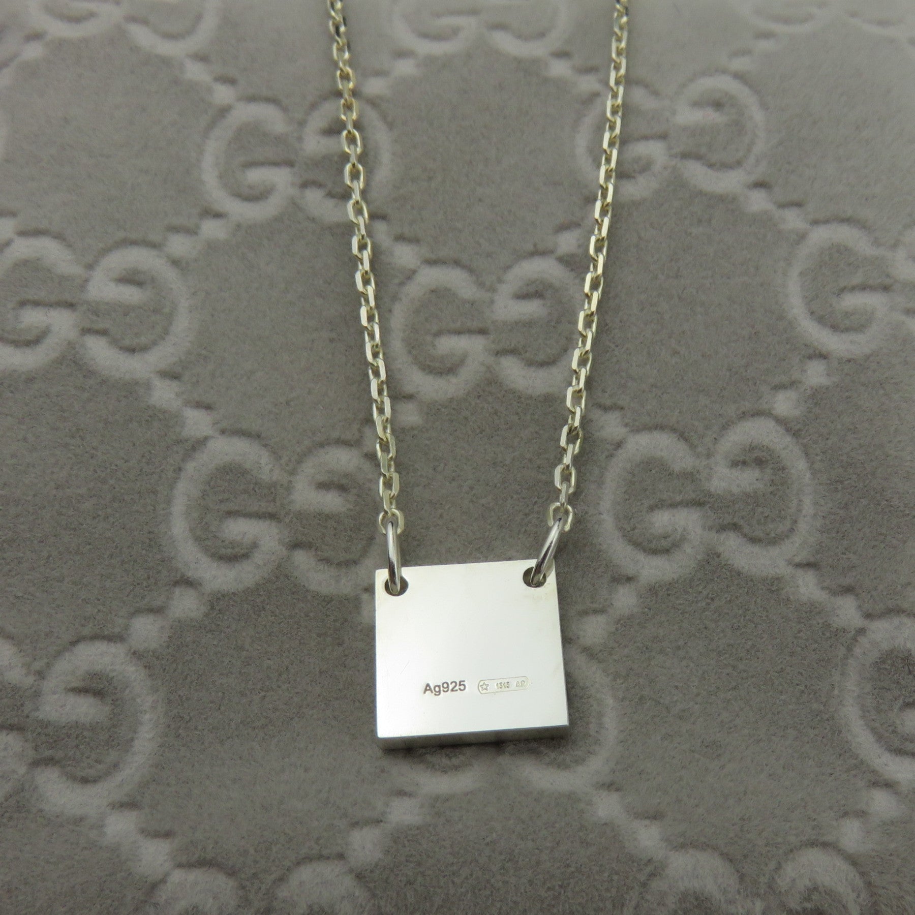 Gucci 925 Sterling Silver Mini Square Tag Pendant Necklace with Pouch