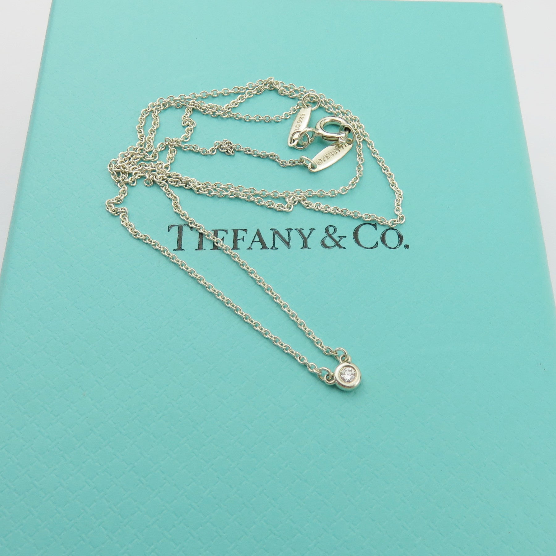 TIFFANY & CO 925 Sterling Silver Diamonds By The Yard Pendant Necklace with Box