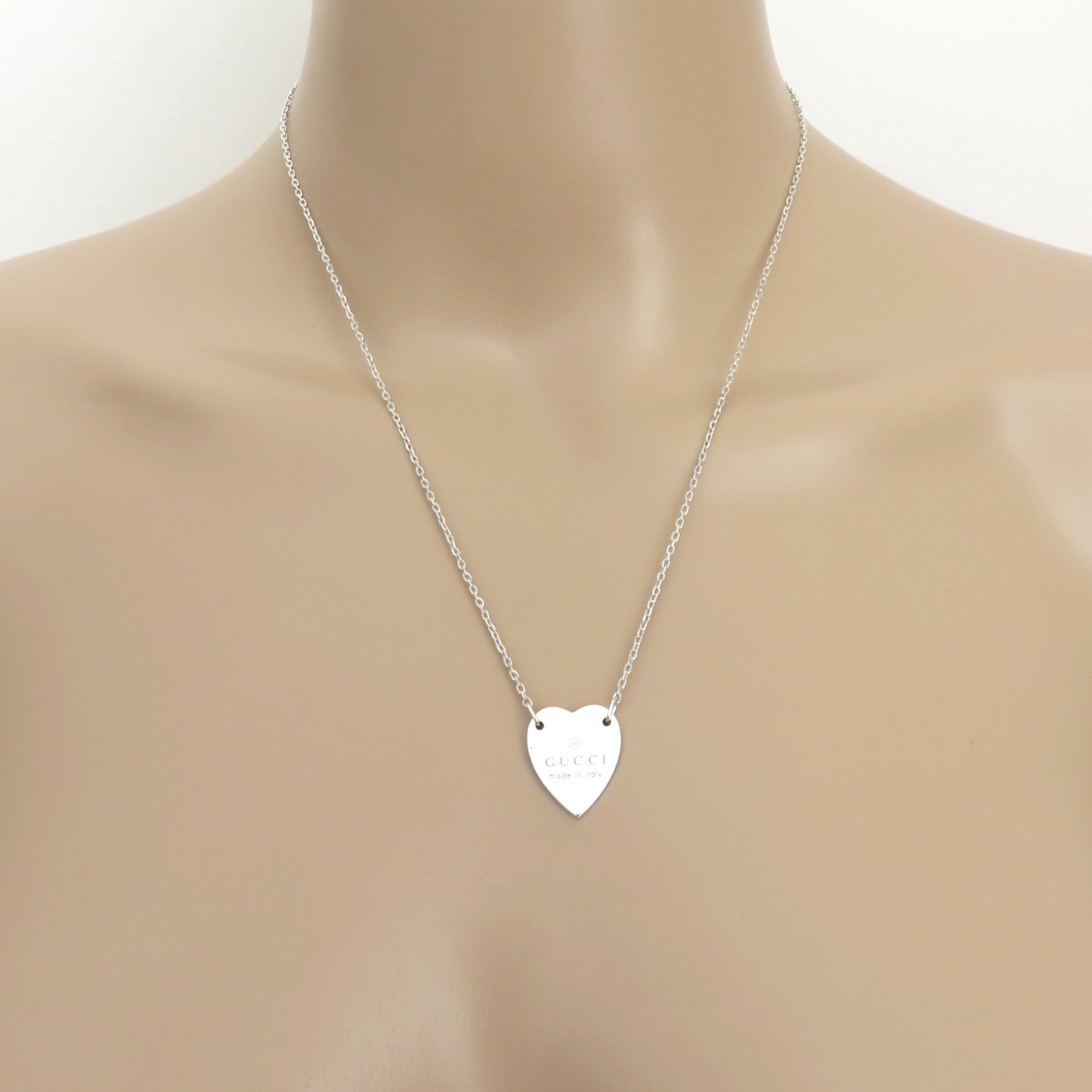 Gucci 925 Sterling Silver Trademark Heart Pendant Necklace with Box
