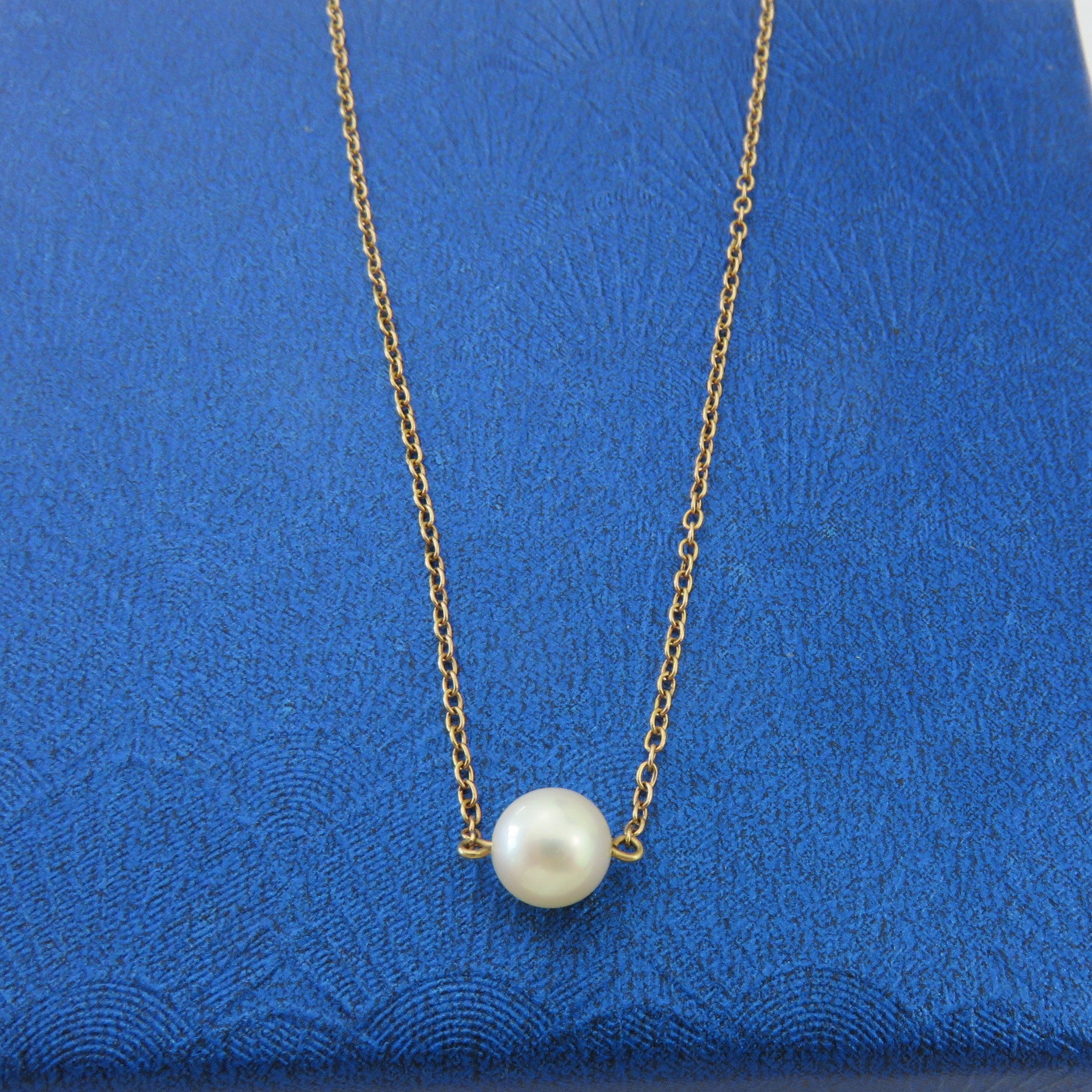 MIKIMOTO K14 Yellow Gold 6.8mm Akoya Pearl Solitaire Pendant Necklace 38cm