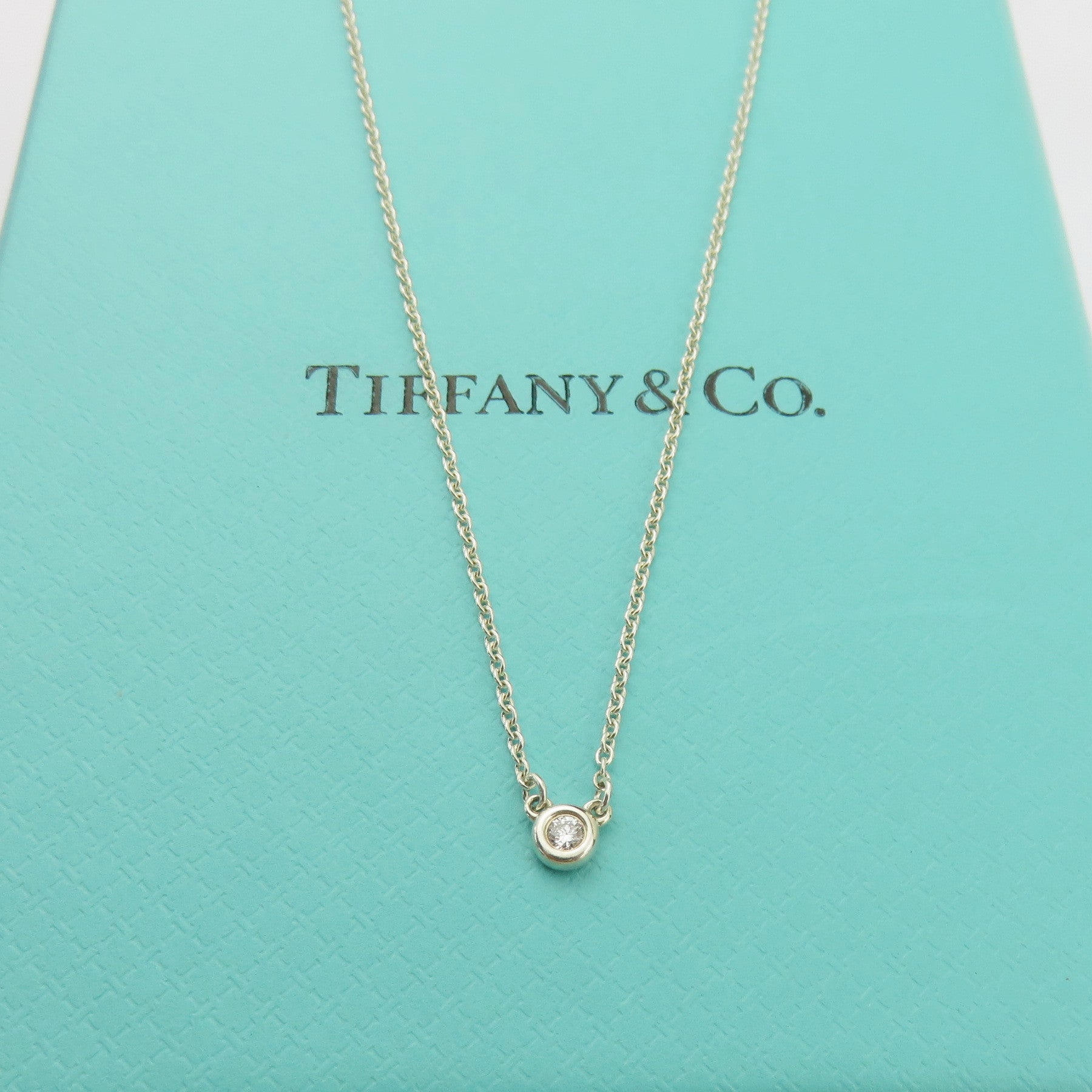 TIFFANY & CO 925 Sterling Silver Diamonds By The Yard Pendant Necklace with Box