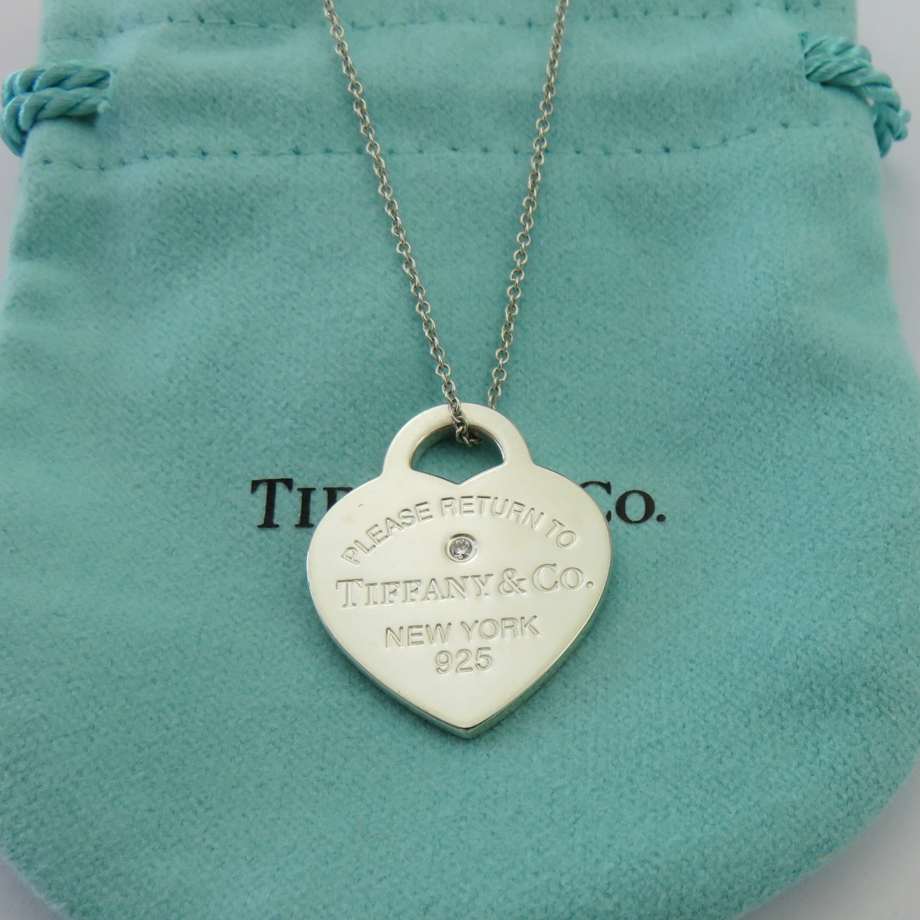 TIFFANY & CO 925 Sterling Silver Diamond Return to Tiffany Medium Heart Necklace