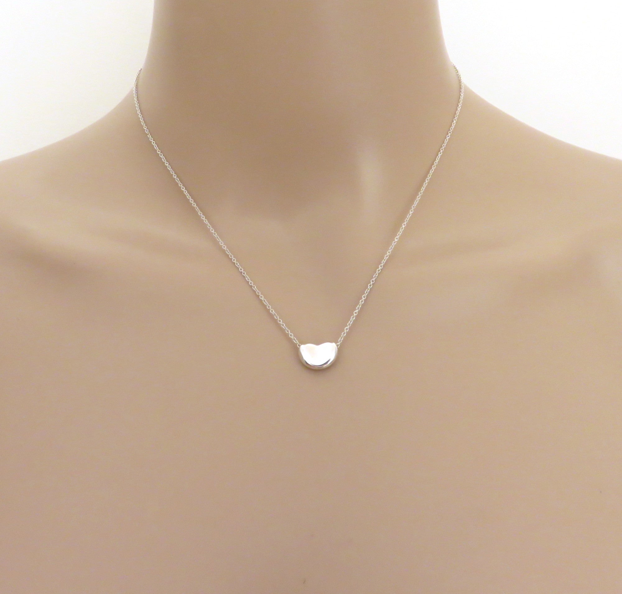 TIFFANY & CO 925 Sterling Silver Small Bean Pendant Necklace with Pouch