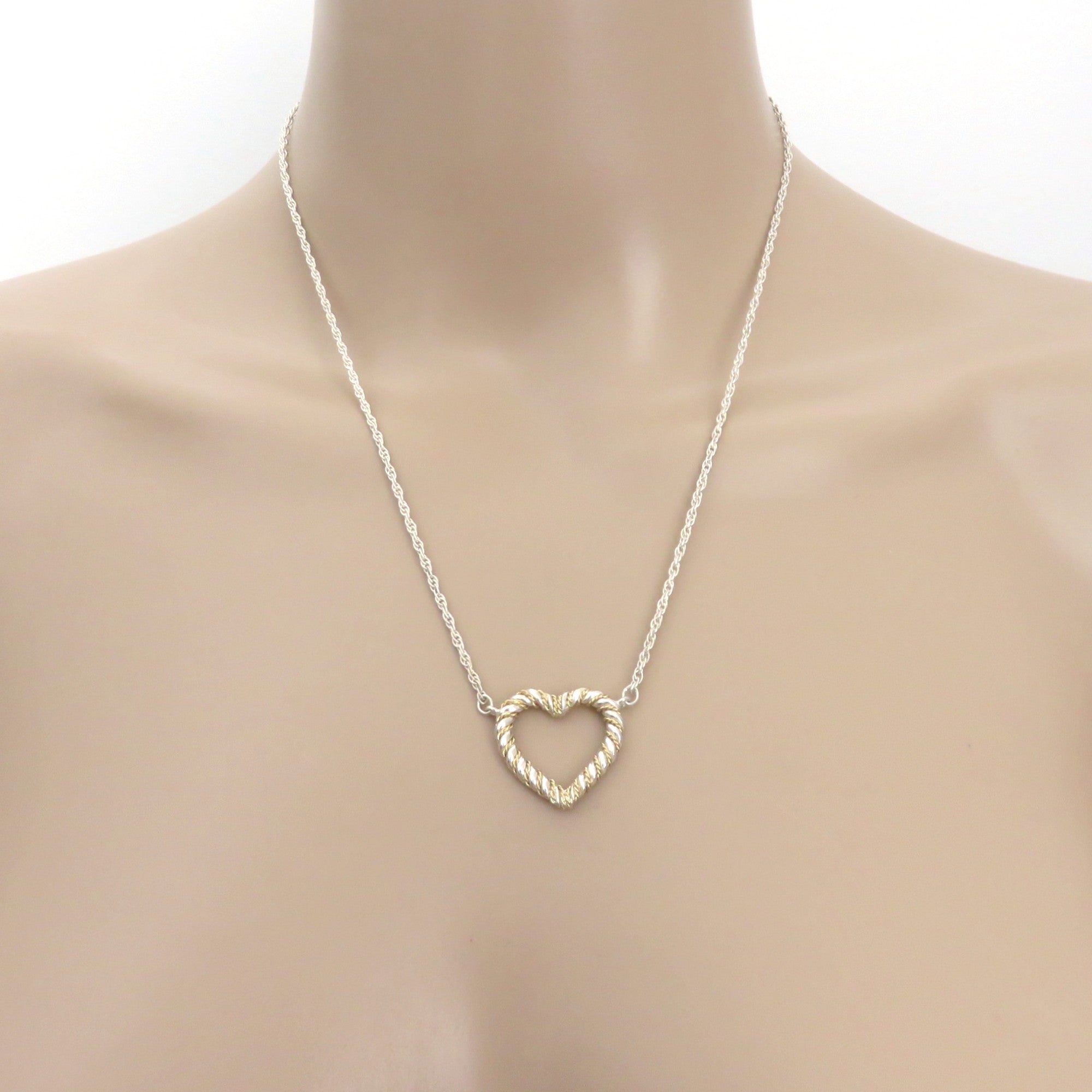 TIFFANY & CO 925 Sterling Silver 18K Gold Twist Heart Pendant Necklace with Box